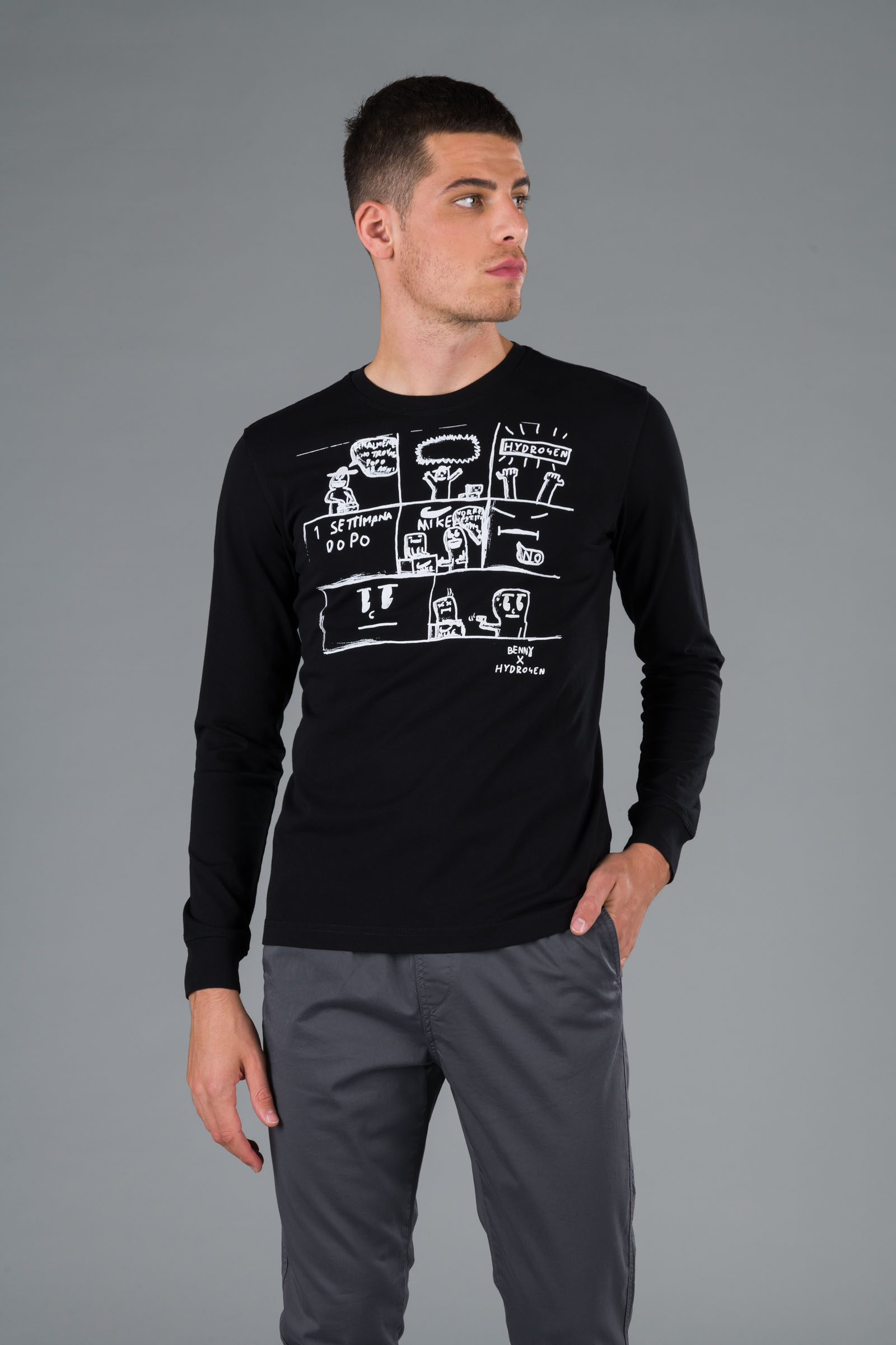 COMICS BENNY TEE LS - BLACK - Hydrogen - Luxury Sportwear