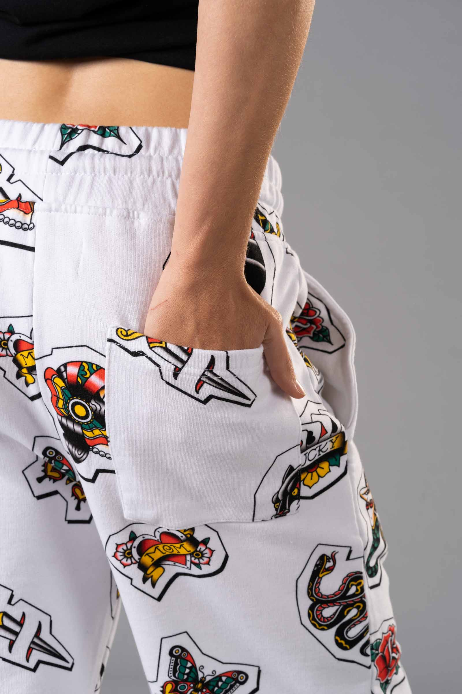 ALLOVER TATTOO SHORTS - WHITE - Hydrogen - Luxury Sportwear