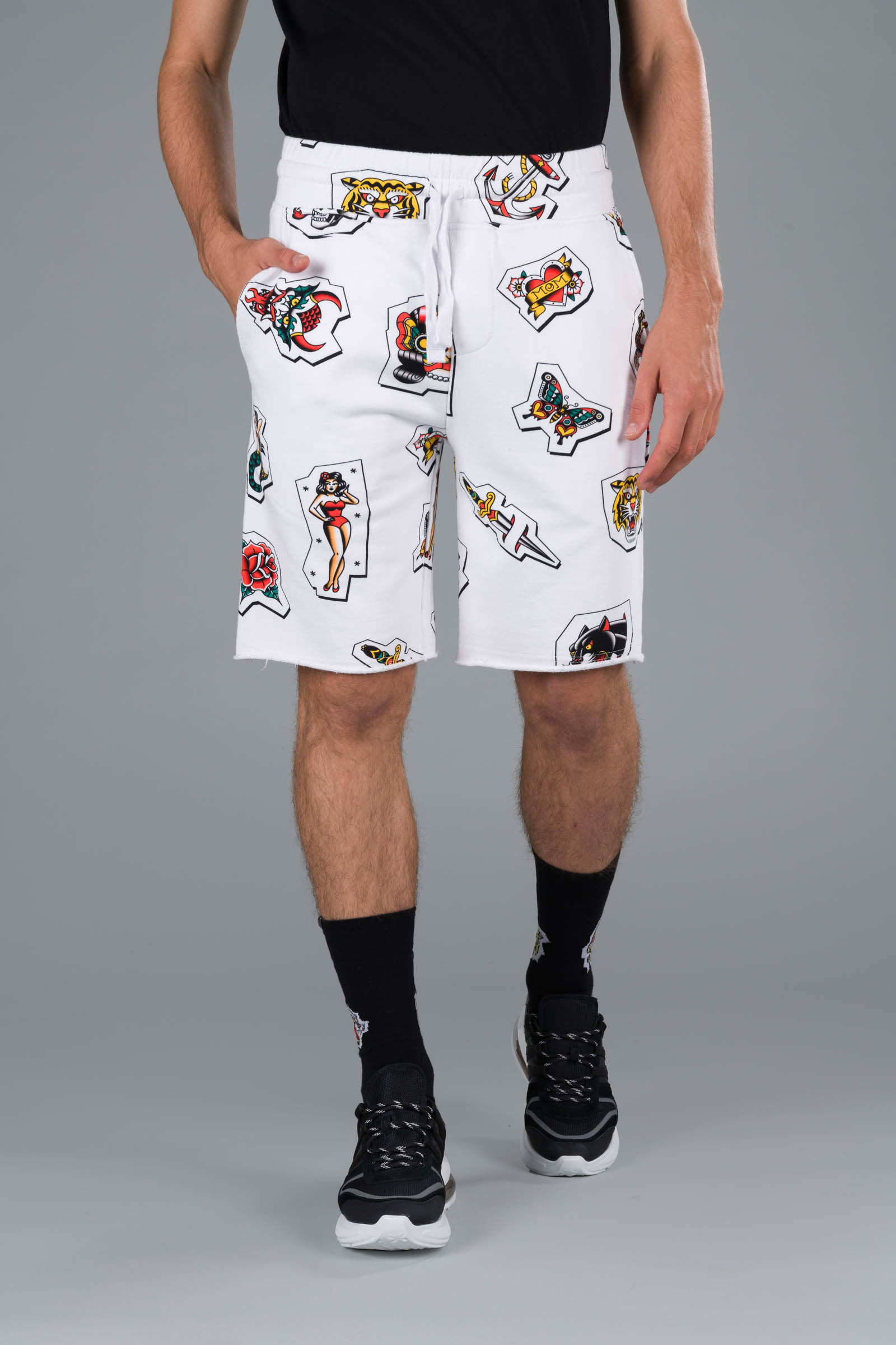ALLOVER TATTOO SHORTS - WHITE - Hydrogen - Luxury Sportwear