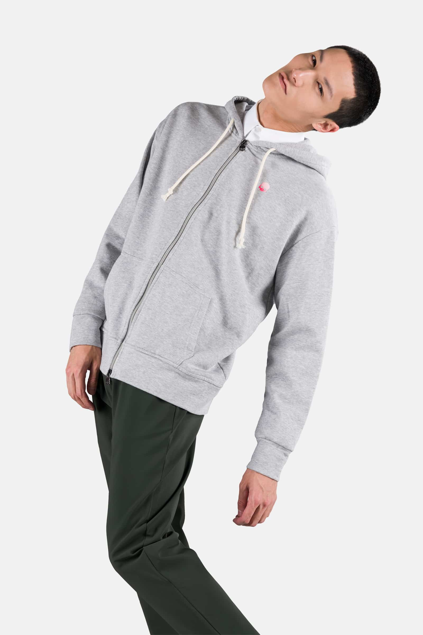 SKULL FZ HOODIE - GREY MELANGE - Hydrogen - Luxury Sportwear