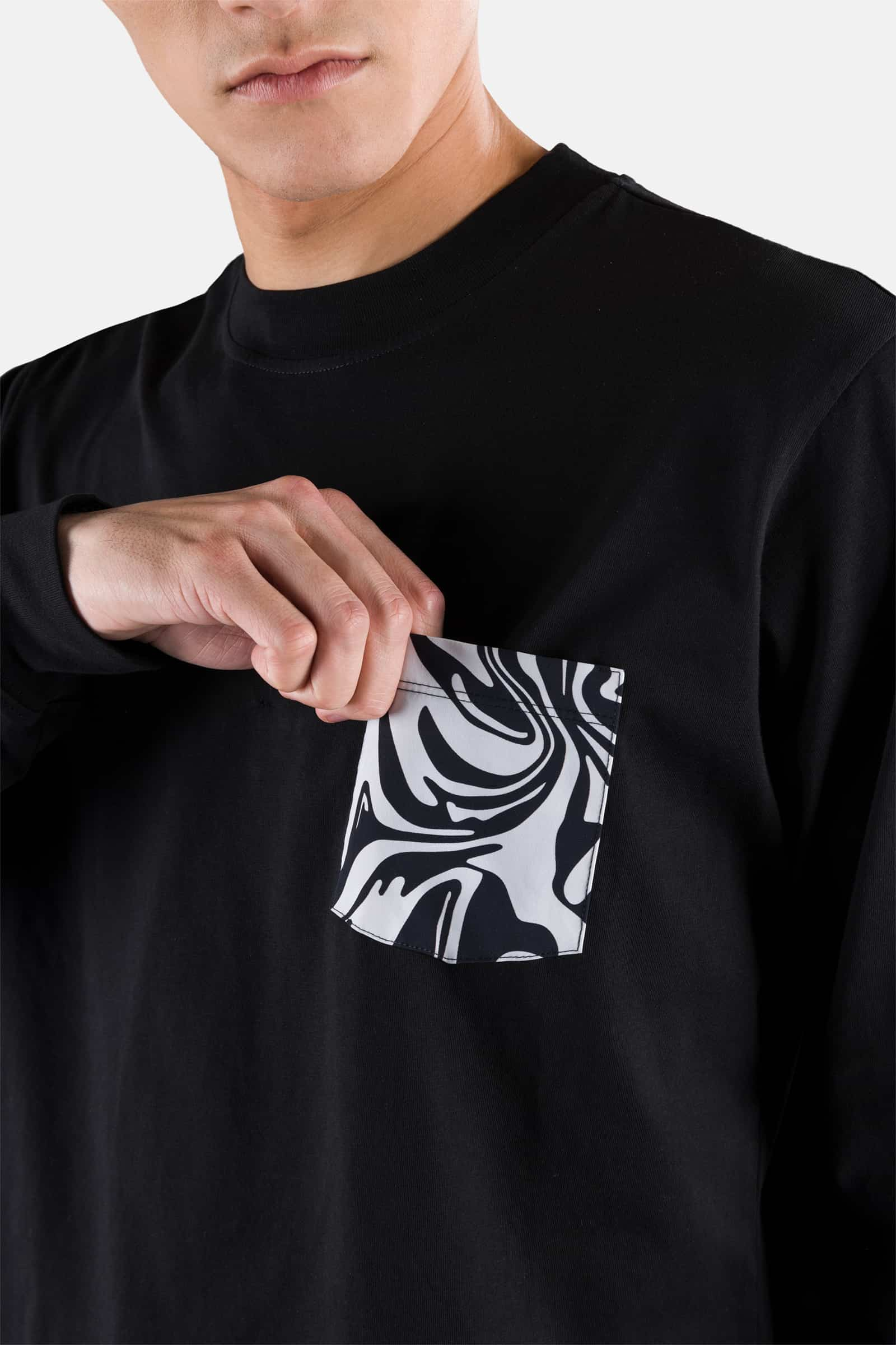POCKET TEE LS - BLACK,WHITE CHROME - Hydrogen - Luxury Sportwear