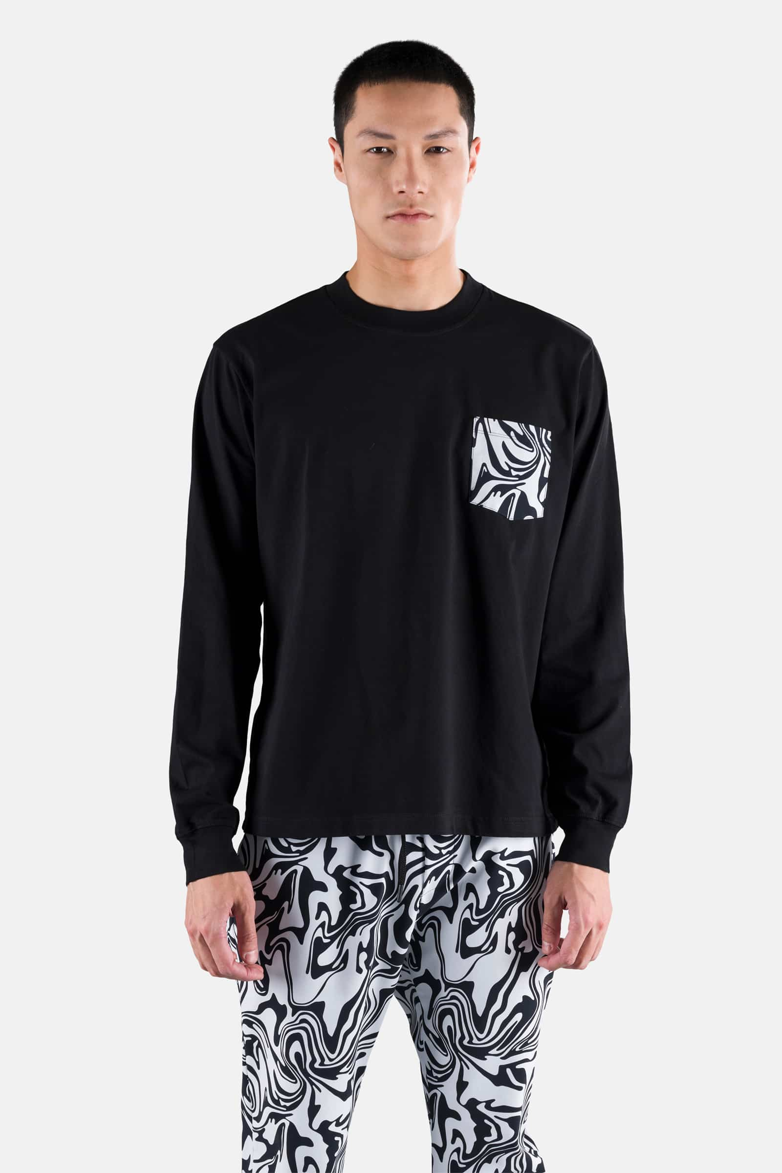 POCKET TEE LS - BLACK,WHITE CHROME - Hydrogen - Luxury Sportwear