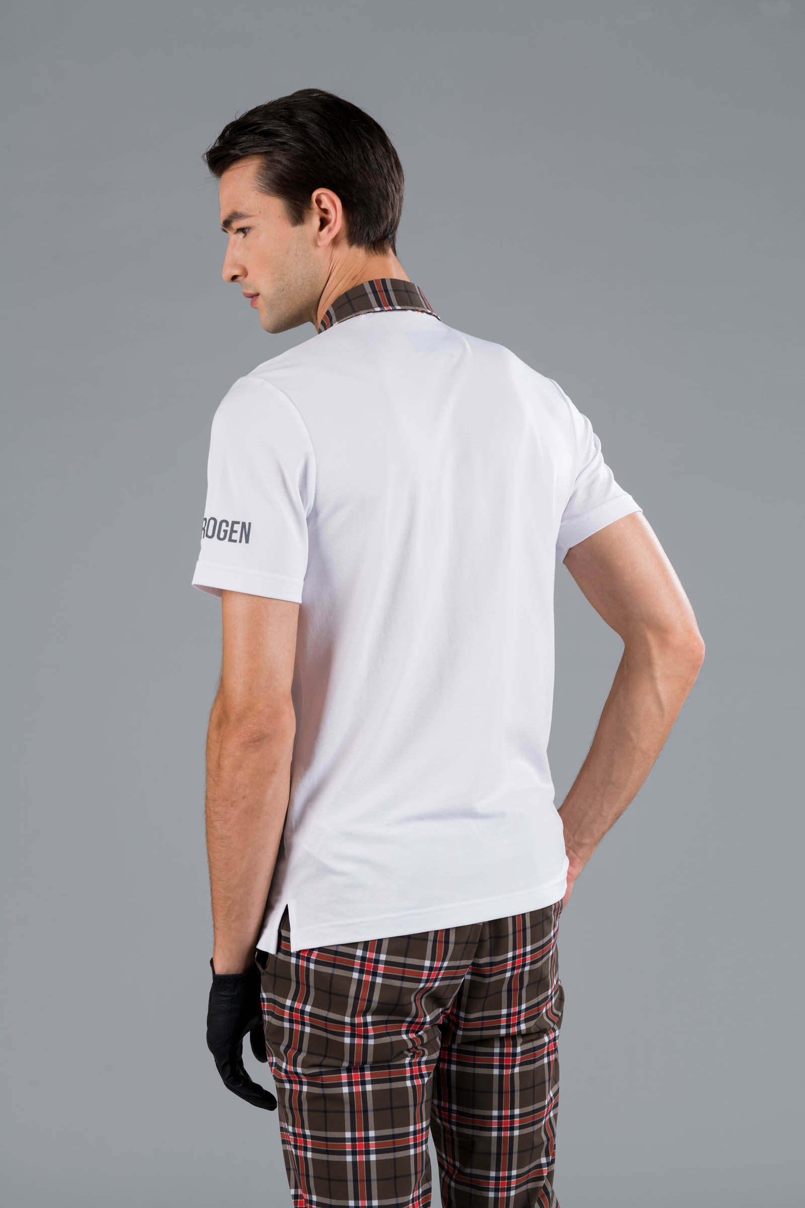 TECH TARTAN NECK POLO - WHITE (BROWN/RED) - Abbigliamento sportivo | Hydrogen