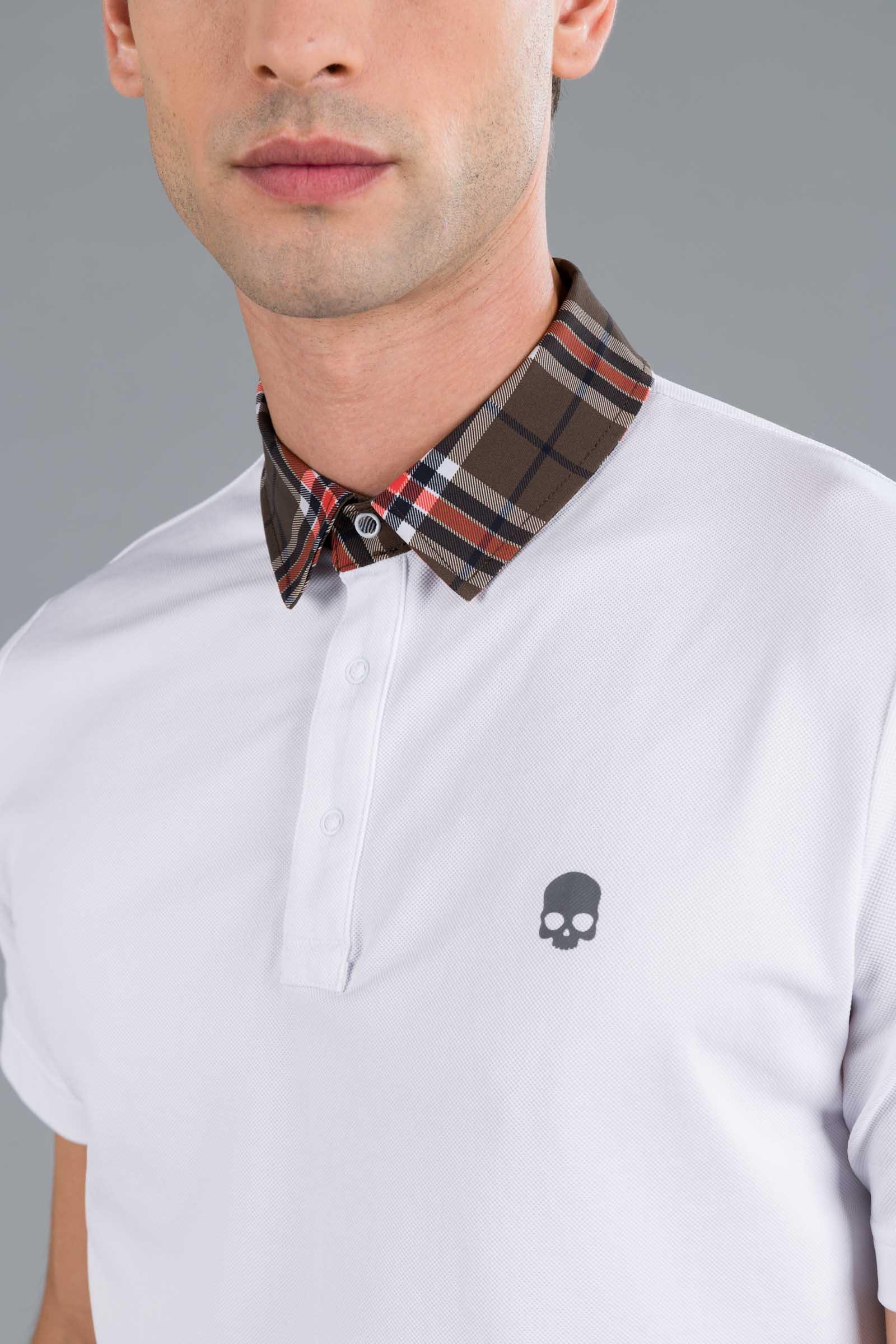 TECH TARTAN NECK POLO - WHITE (BROWN/RED) - Abbigliamento sportivo | Hydrogen