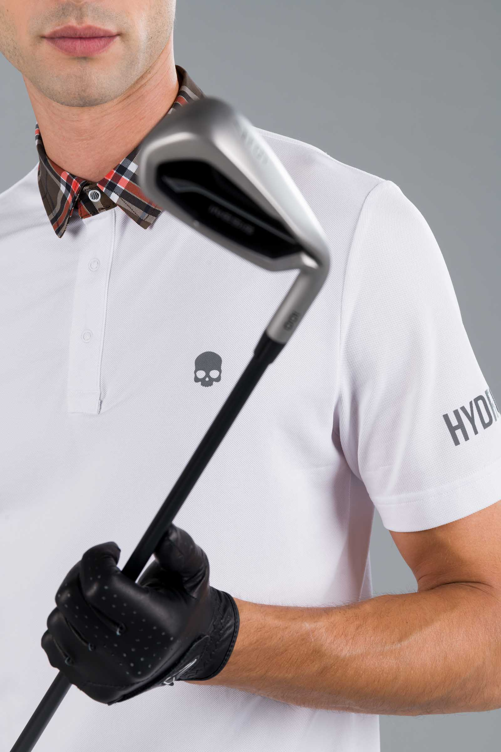 TECH TARTAN NECK POLO - WHITE (BROWN/RED) - Abbigliamento sportivo | Hydrogen