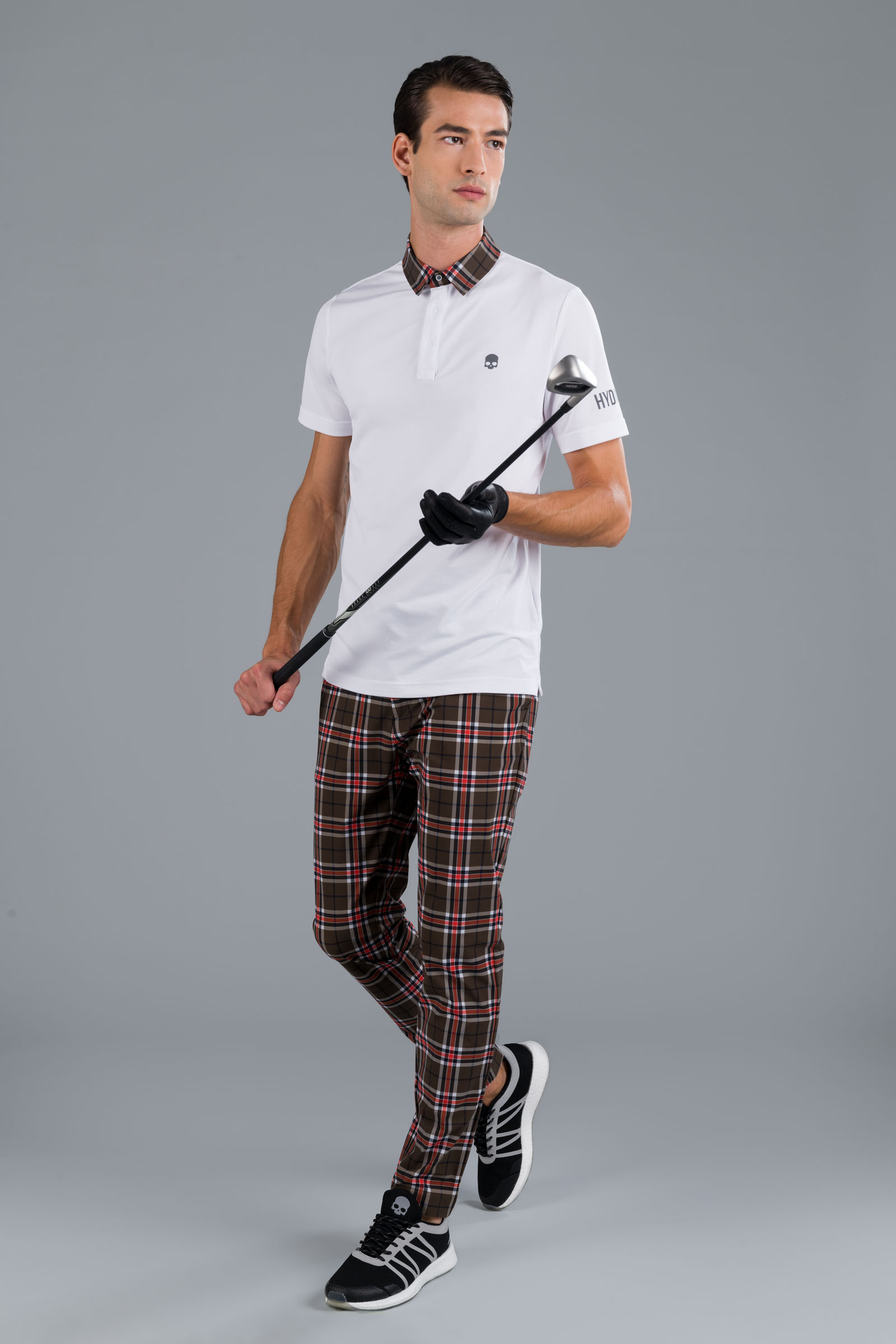 TECH TARTAN NECK POLO - WHITE (BROWN/RED) - Abbigliamento sportivo | Hydrogen