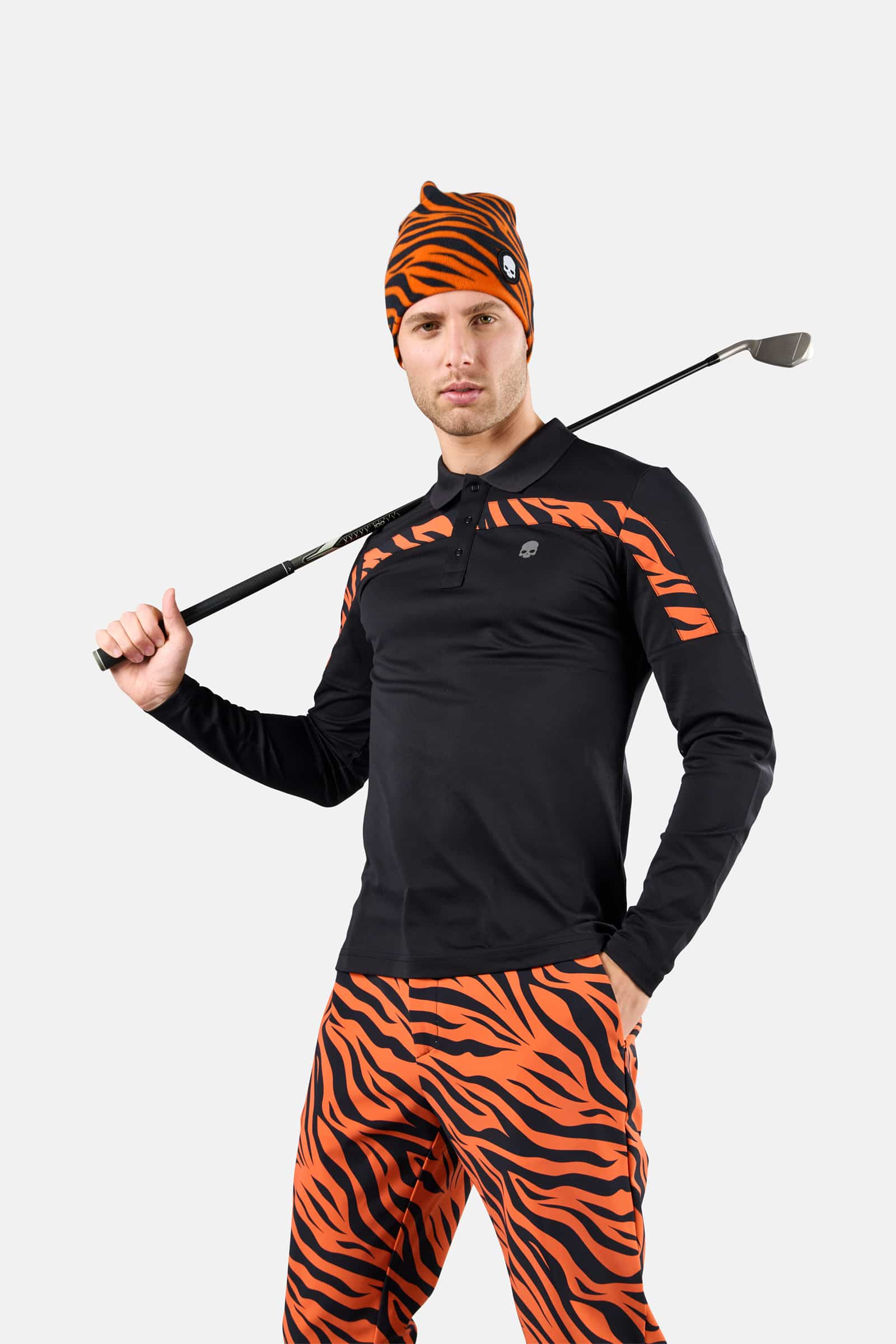 Polo a righe con manica lunga - BLACK,ORANGE TIGER - Abbigliamento sportivo | Hydrogen