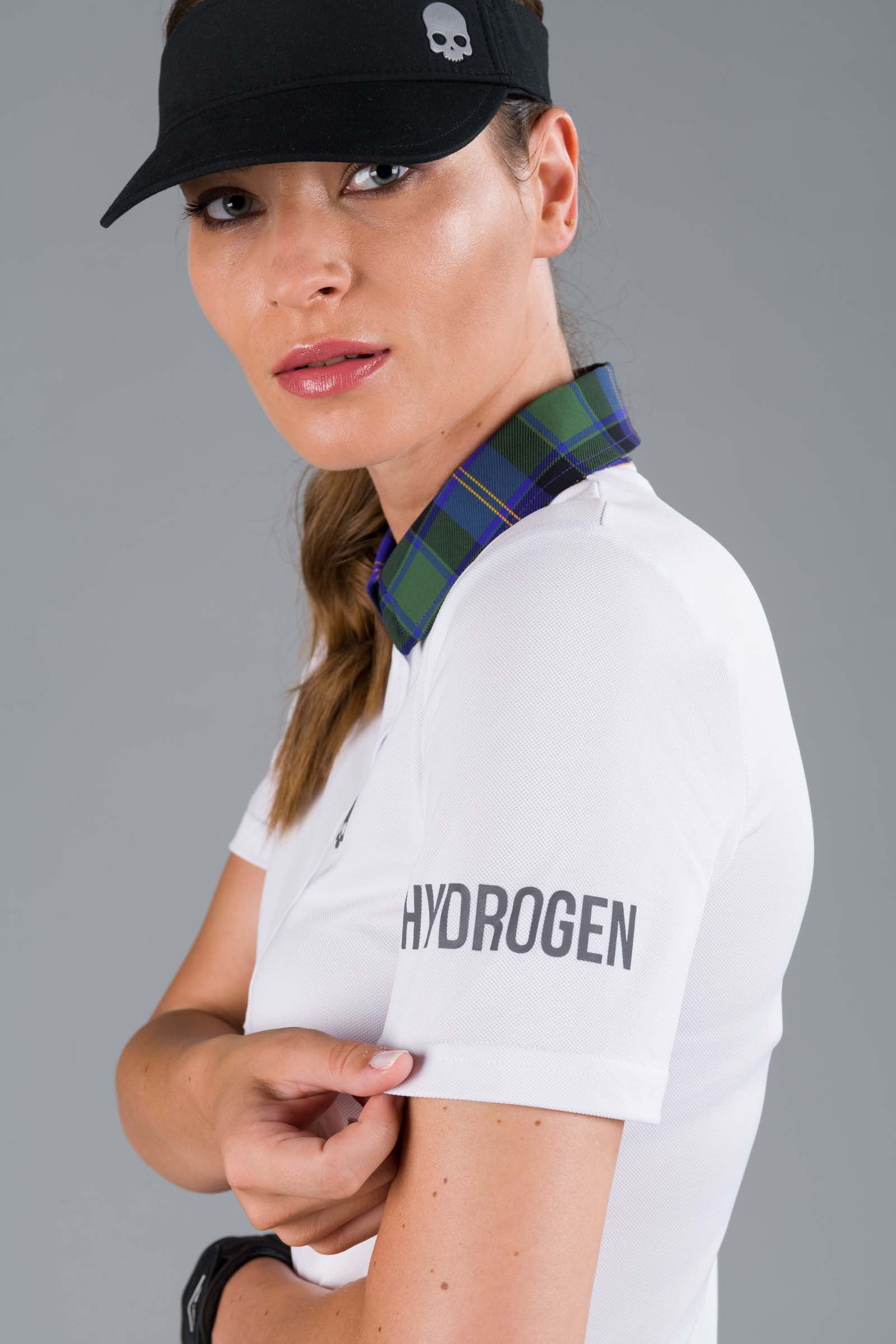 TECH TARTAN NECK POLO - WHITE (BLUE/BLACK) - Hydrogen - Luxury Sportwear