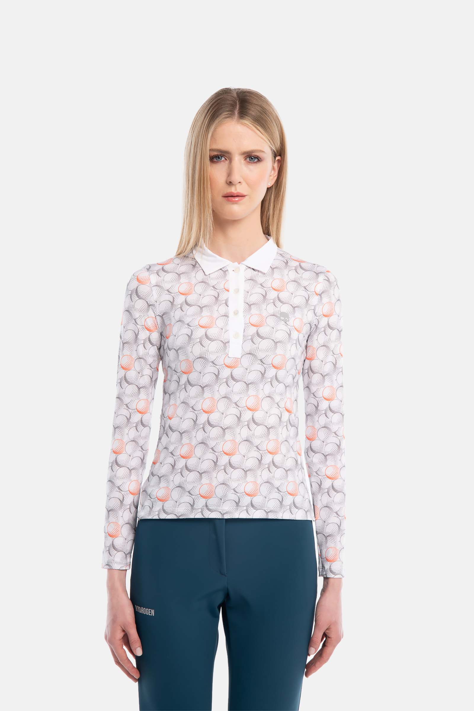 GOLF BALLS ALL OVER POLO LS - WHITE,ORANGE - Hydrogen - Luxury Sportwear