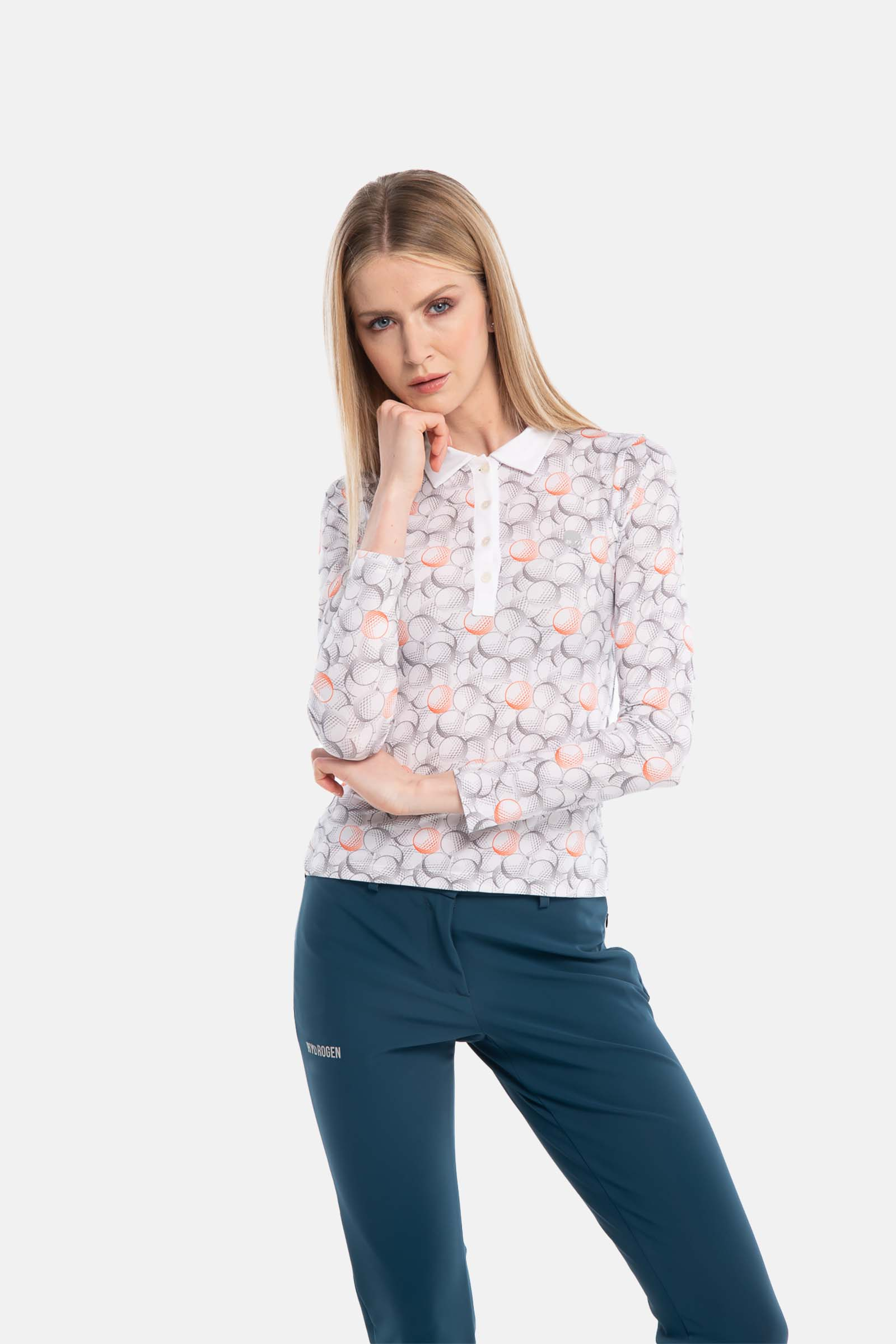 GOLF BALLS ALL OVER POLO LS - WHITE,ORANGE - Hydrogen - Luxury Sportwear