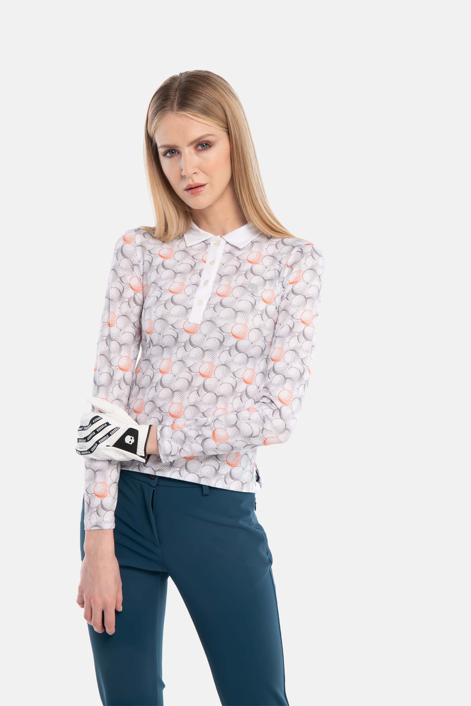GOLF BALLS ALL OVER POLO LS - WHITE,ORANGE - Hydrogen - Luxury Sportwear