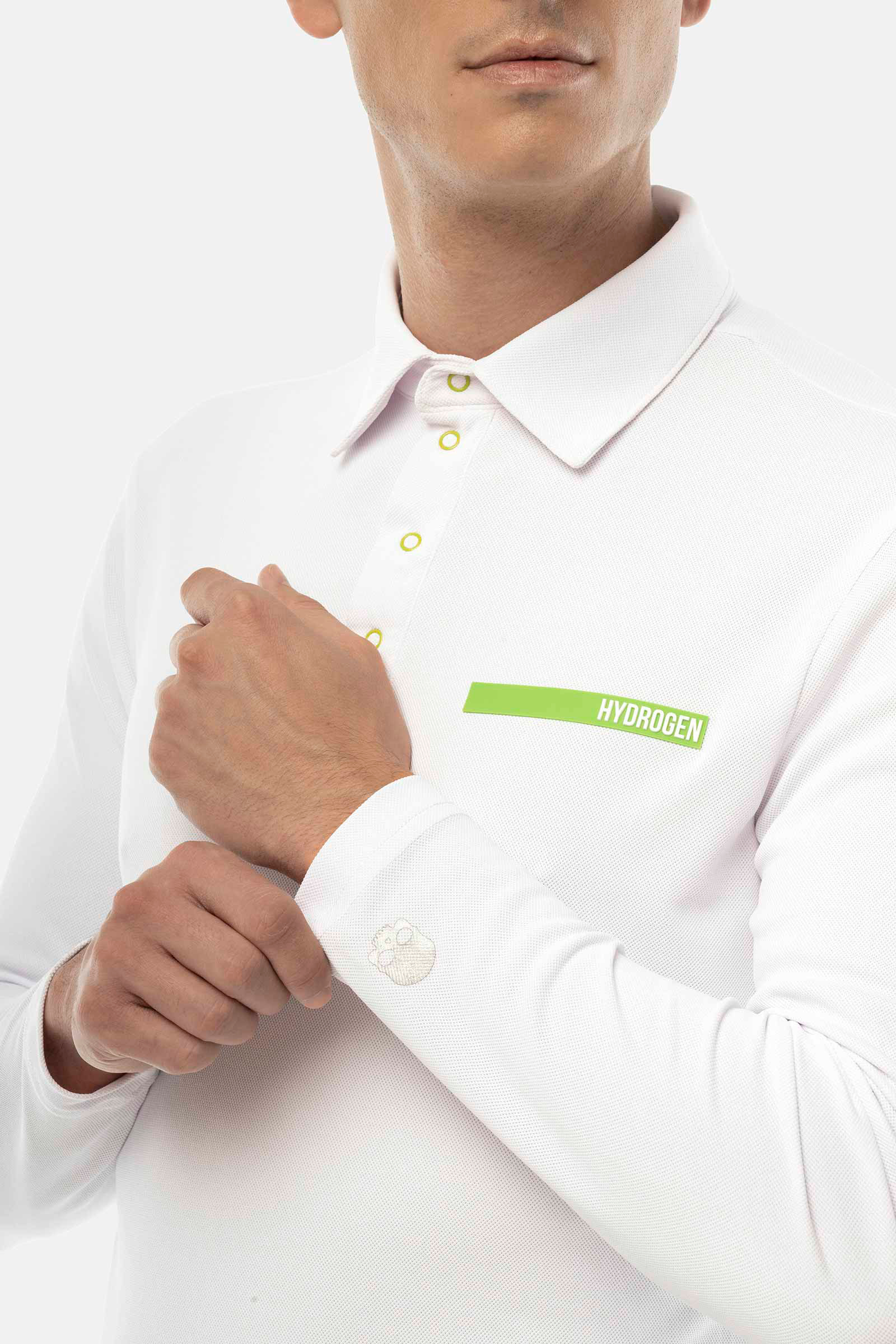 RUBBER LOGO TECH POLO LS - WHITE - Hydrogen - Luxury Sportwear