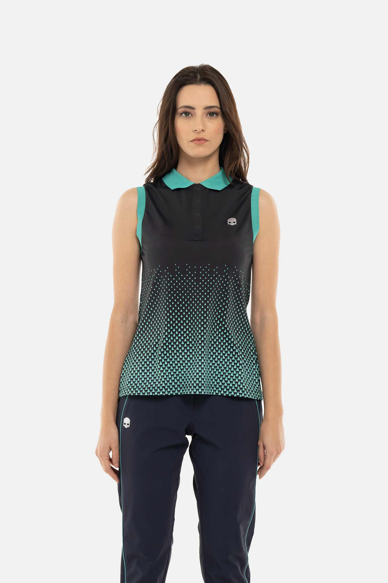GEOMETRIC DEGRADE’ TECH SLEVELESS POLO - Apparel - Hydrogen - Luxury Sportwear