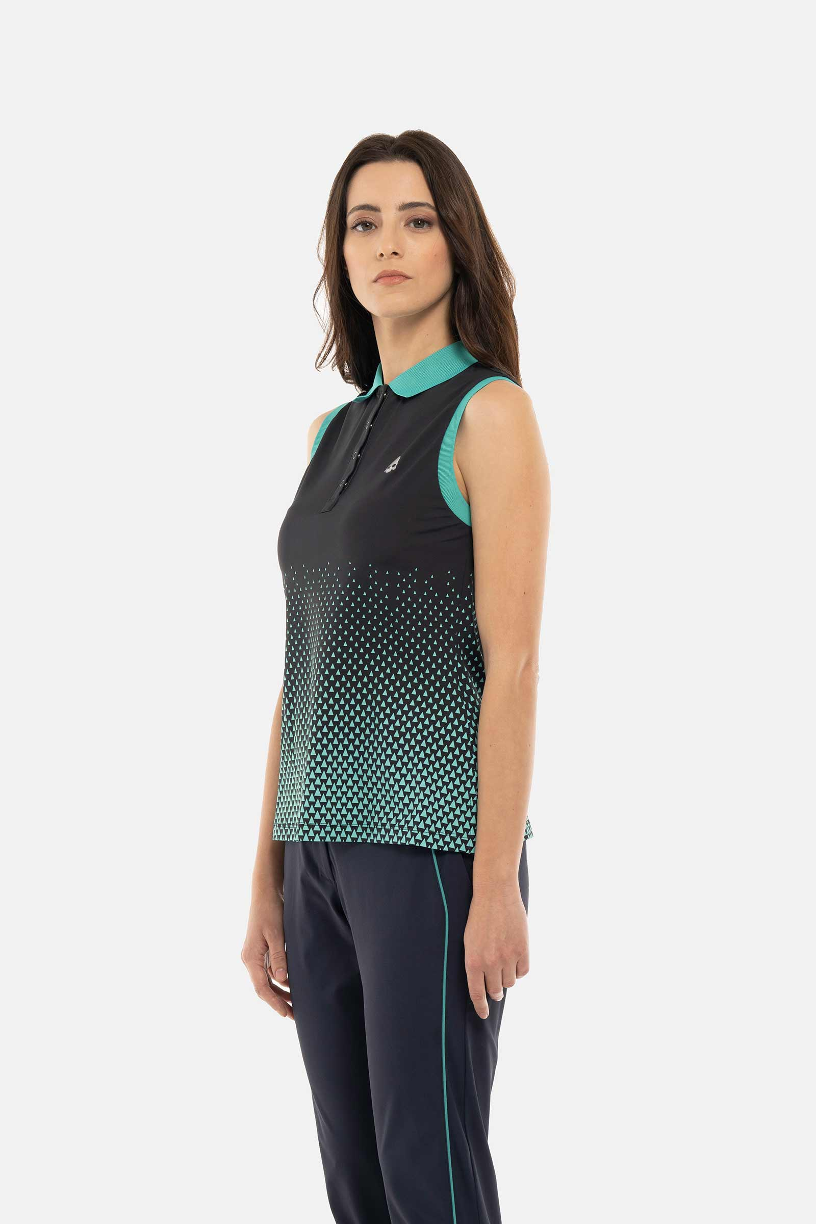 GEOMETRIC DEGRADE’ TECH SLEVELESS POLO - BLACK,GREEN - Hydrogen - Luxury Sportwear