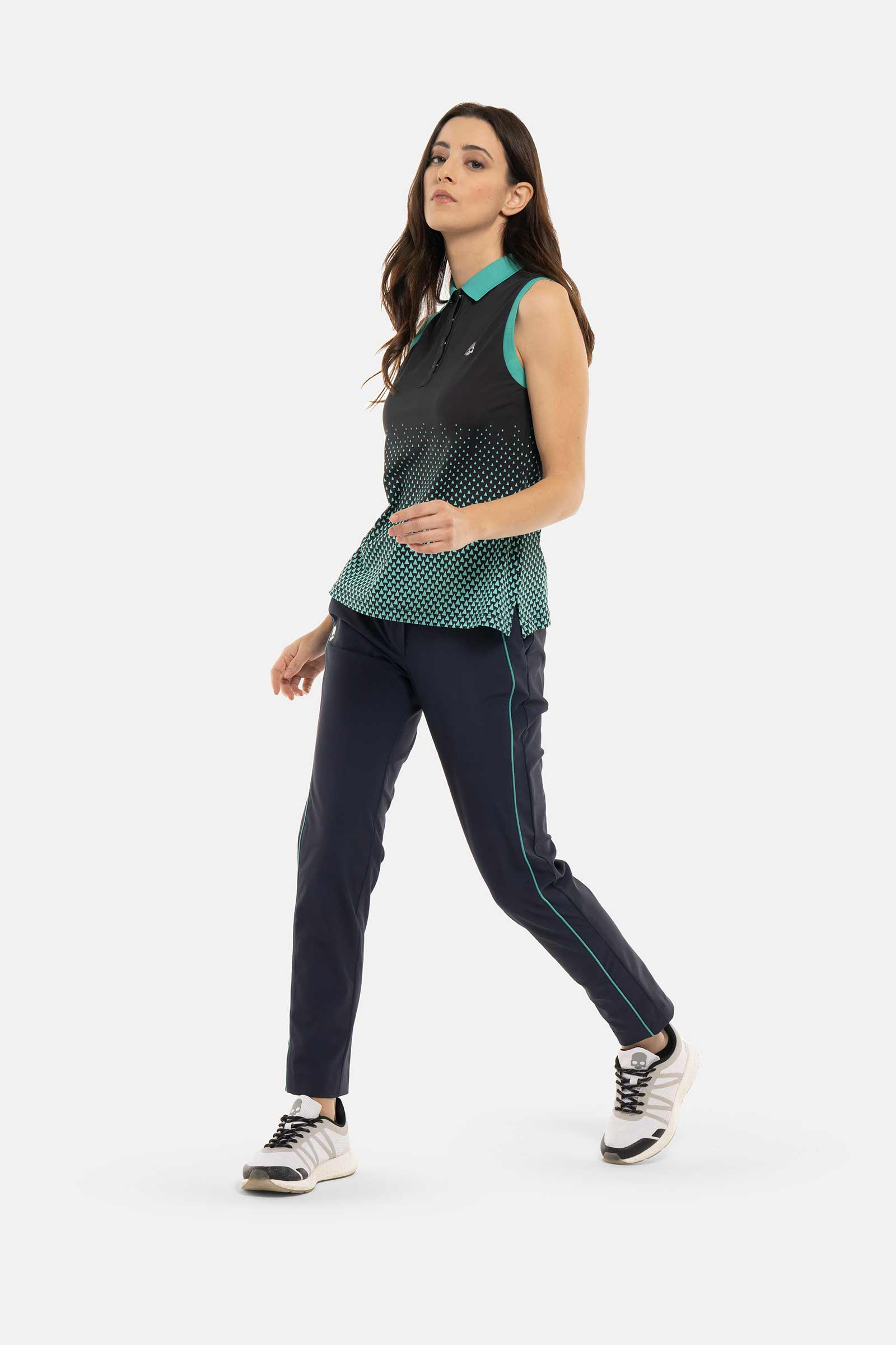 GEOMETRIC DEGRADE’ TECH SLEVELESS POLO - BLACK,GREEN - Hydrogen - Luxury Sportwear