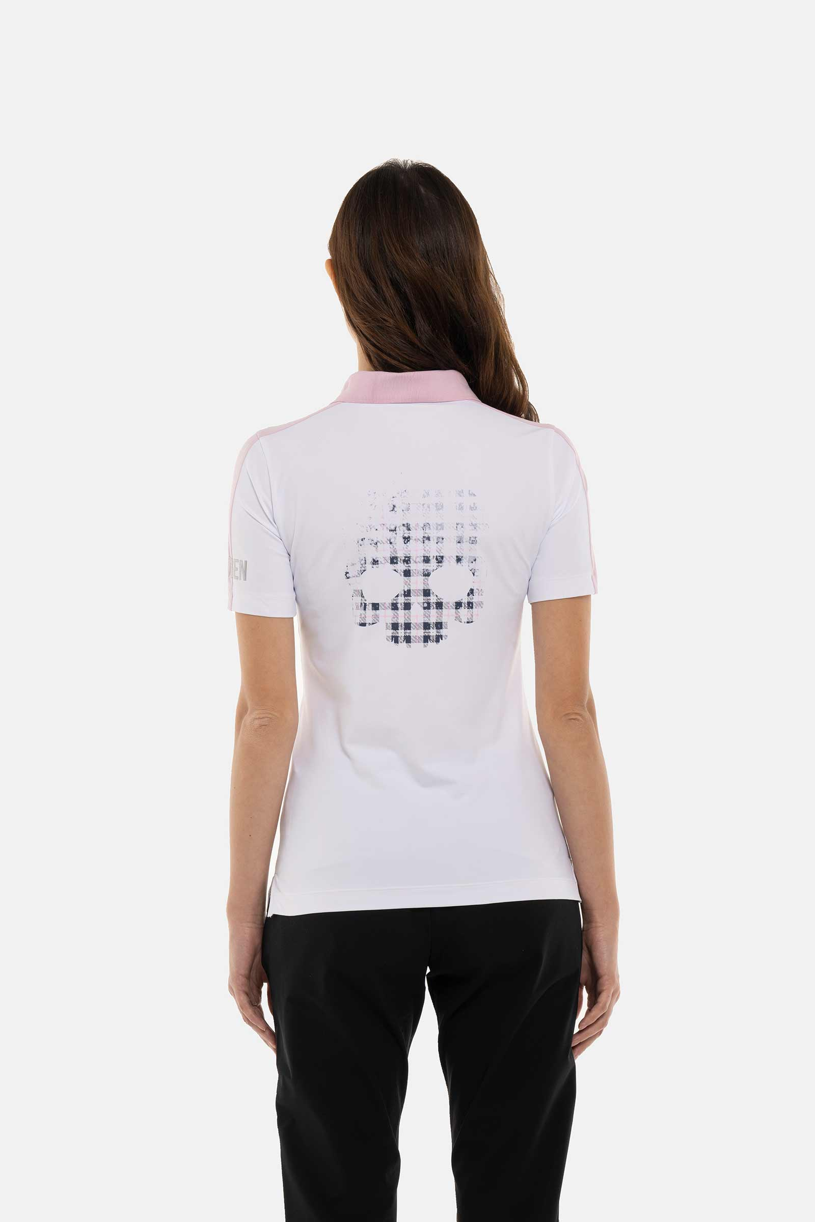 PAINTED TARTAN SKULL TECH POLO - WHITE,PINK - Hydrogen - Luxury Sportwear