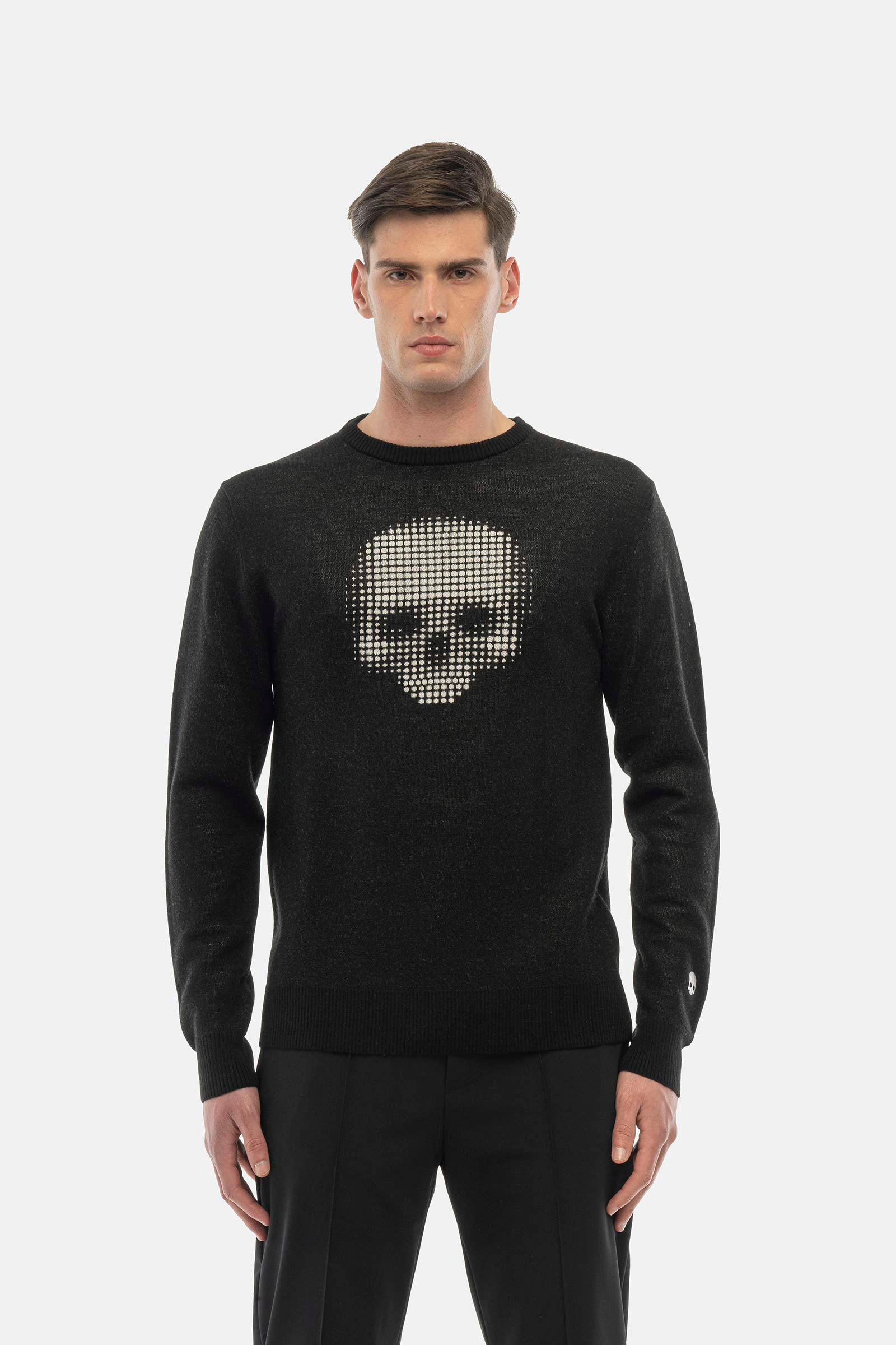 SKULL DOTS CREWNECK PULLOVER - BLACK,WHITE - Hydrogen - Luxury Sportwear
