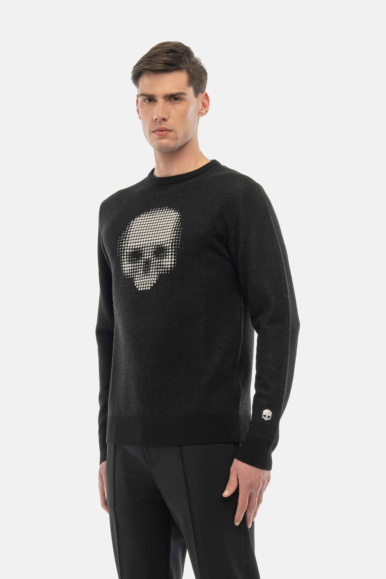 SKULL DOTS CREWNECK PULLOVER - BLACK,WHITE - Hydrogen - Luxury Sportwear