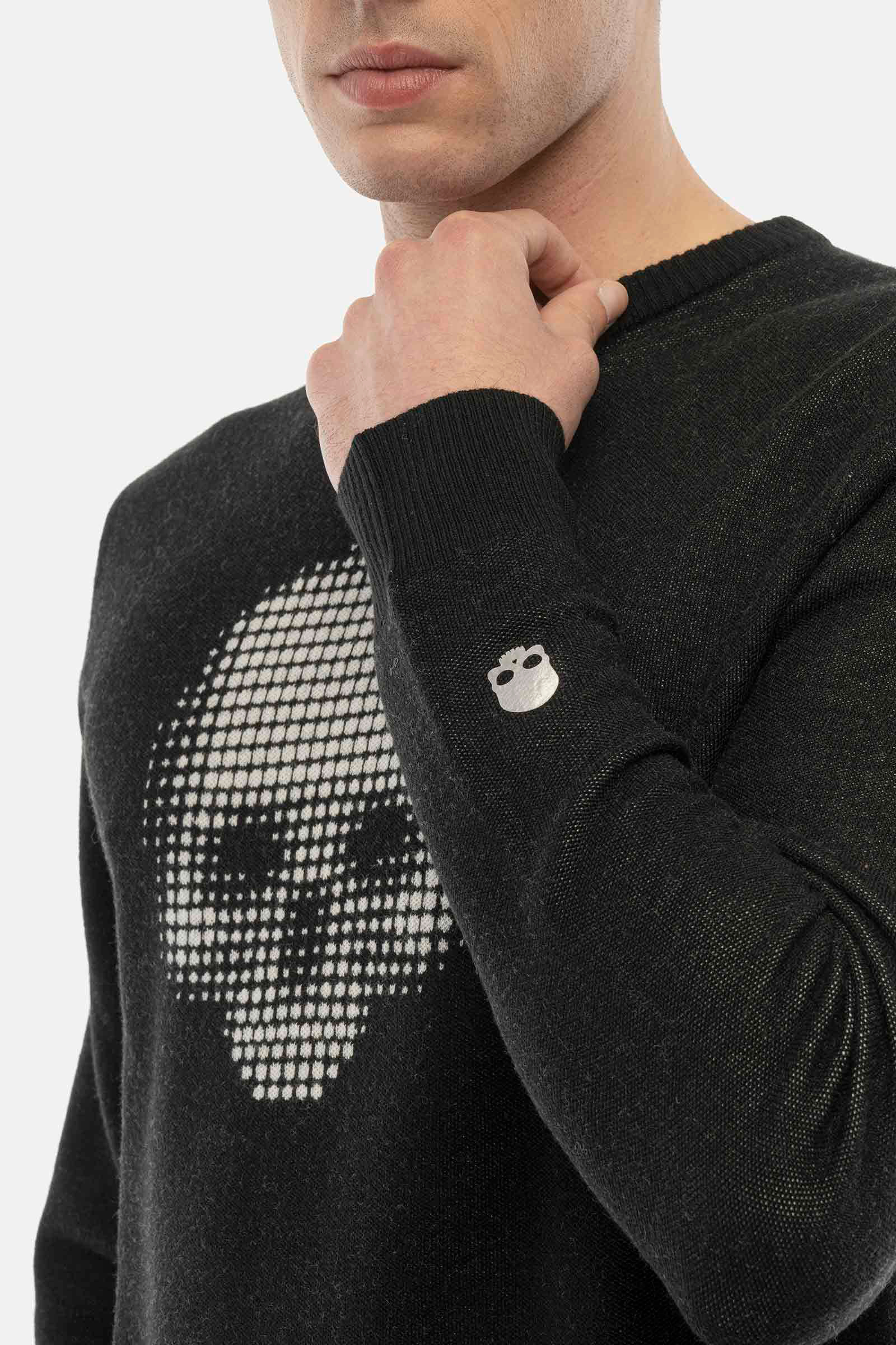 SKULL DOTS CREWNECK PULLOVER - BLACK,WHITE - Hydrogen - Luxury Sportwear