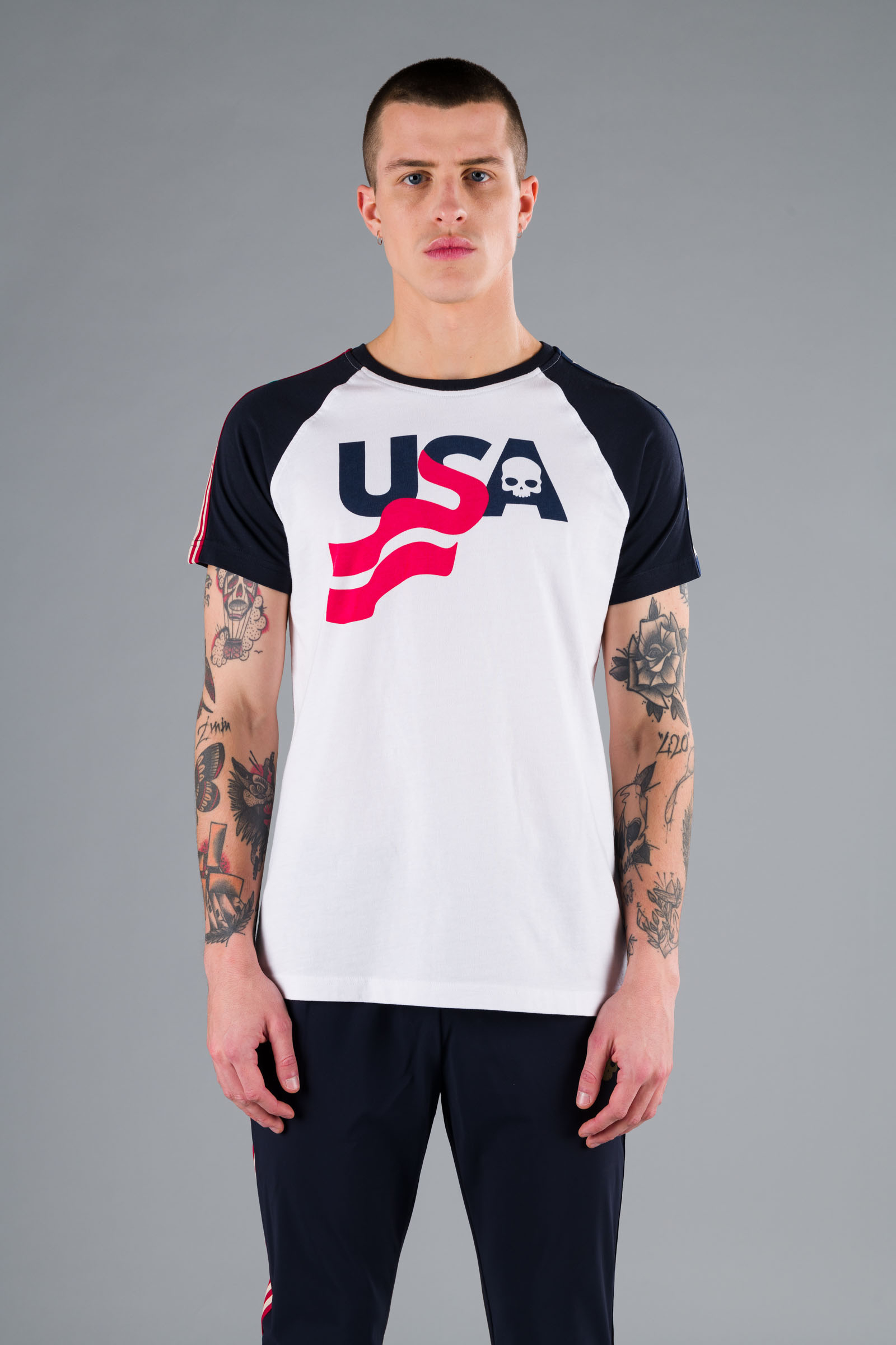 USA COTTON TEE - BLUE,WHITE - Hydrogen - Luxury Sportwear