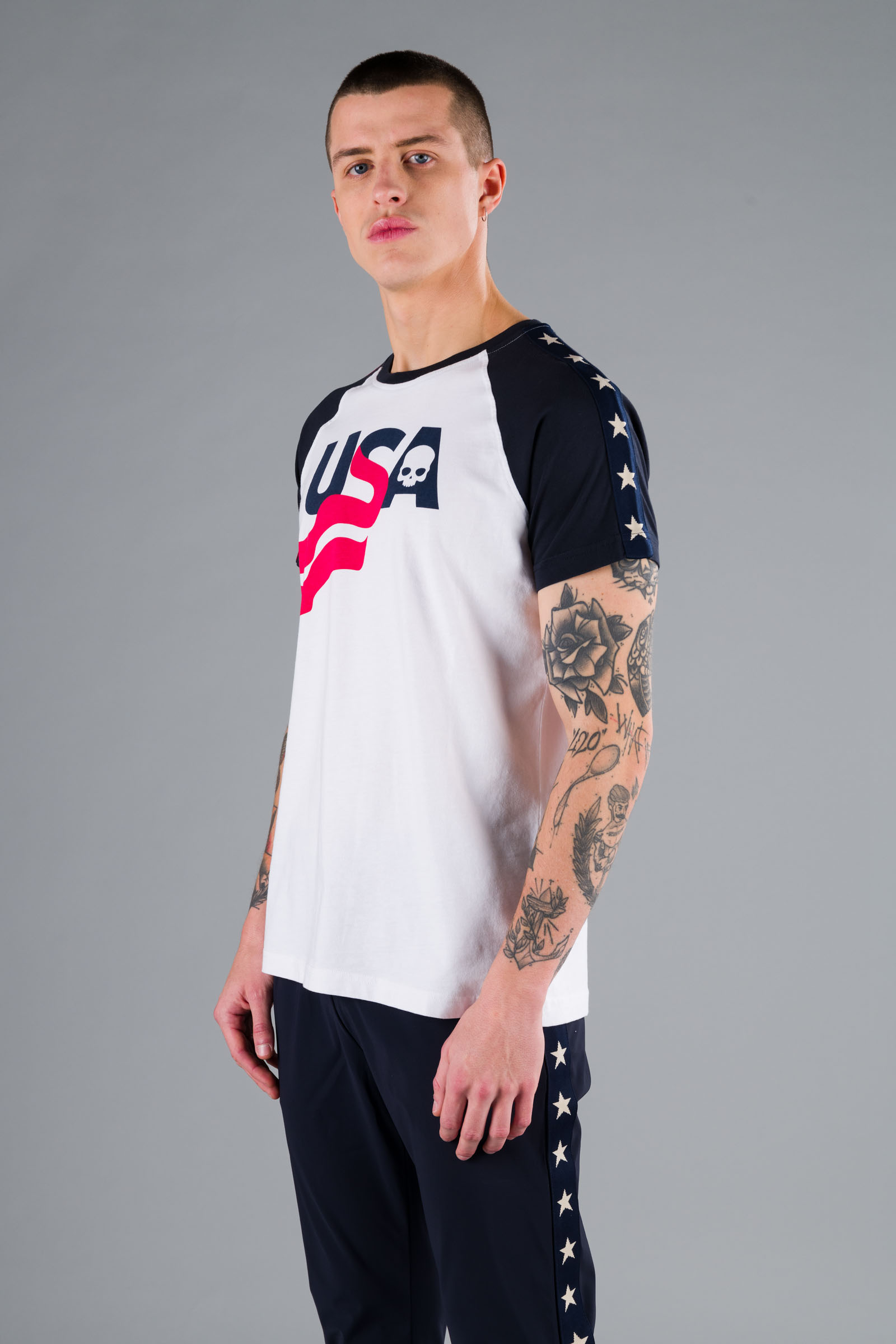 USA COTTON TEE - BLUE,WHITE - Hydrogen - Luxury Sportwear