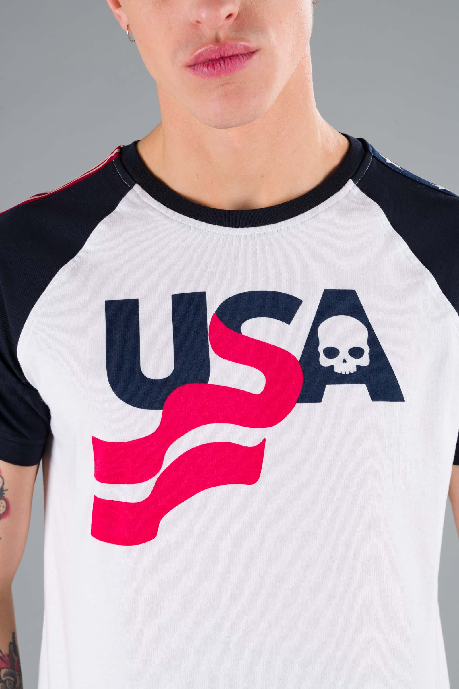 USA COTTON TEE - BLUE,WHITE - Hydrogen - Luxury Sportwear