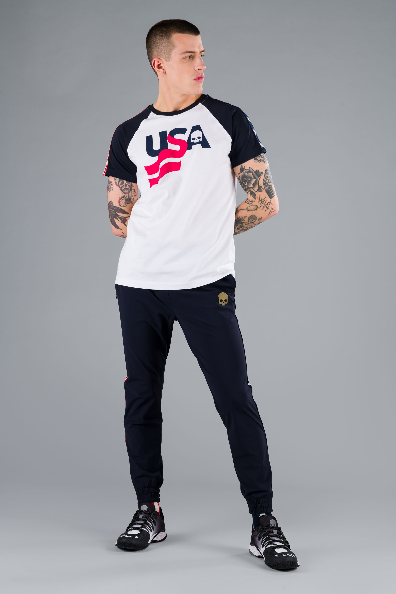 USA COTTON TEE - BLUE,WHITE - Hydrogen - Luxury Sportwear