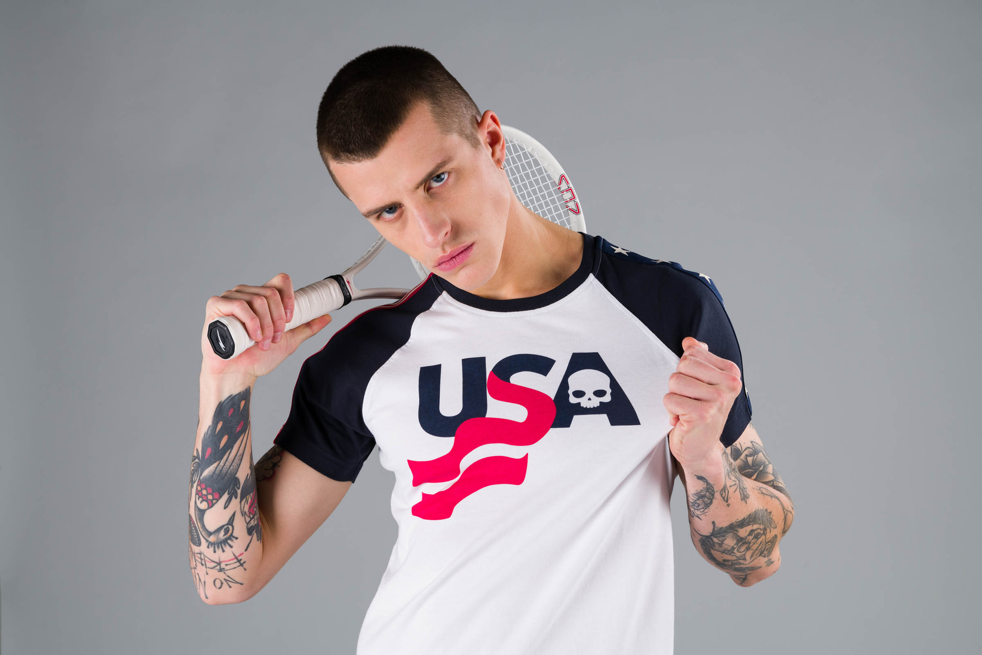 USA COTTON TEE - BLUE,WHITE - Hydrogen - Luxury Sportwear