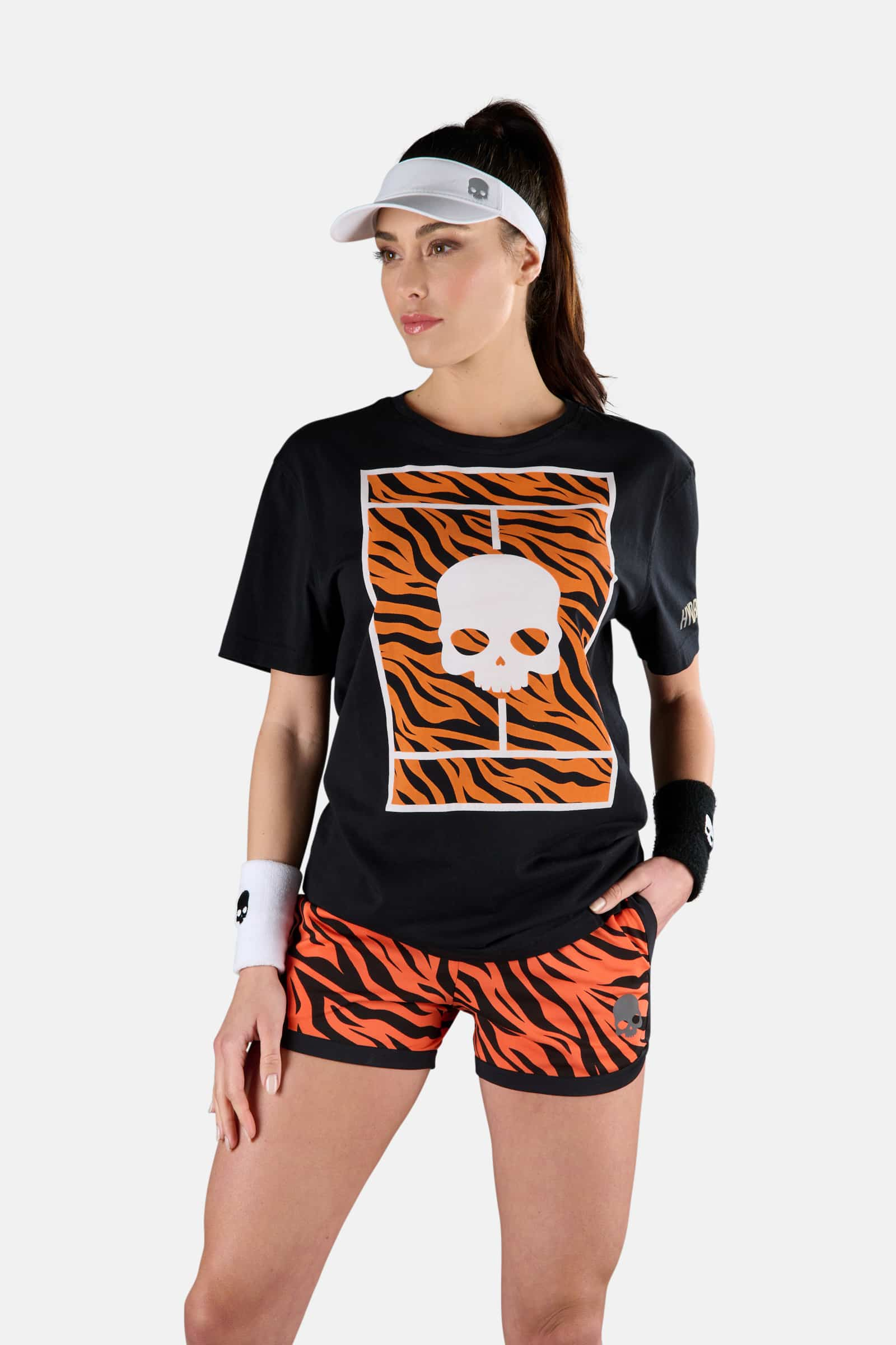 TENNIS COURT COTTON TEE - BLACK,ORANGE TIGER - Hydrogen - Luxury Sportwear