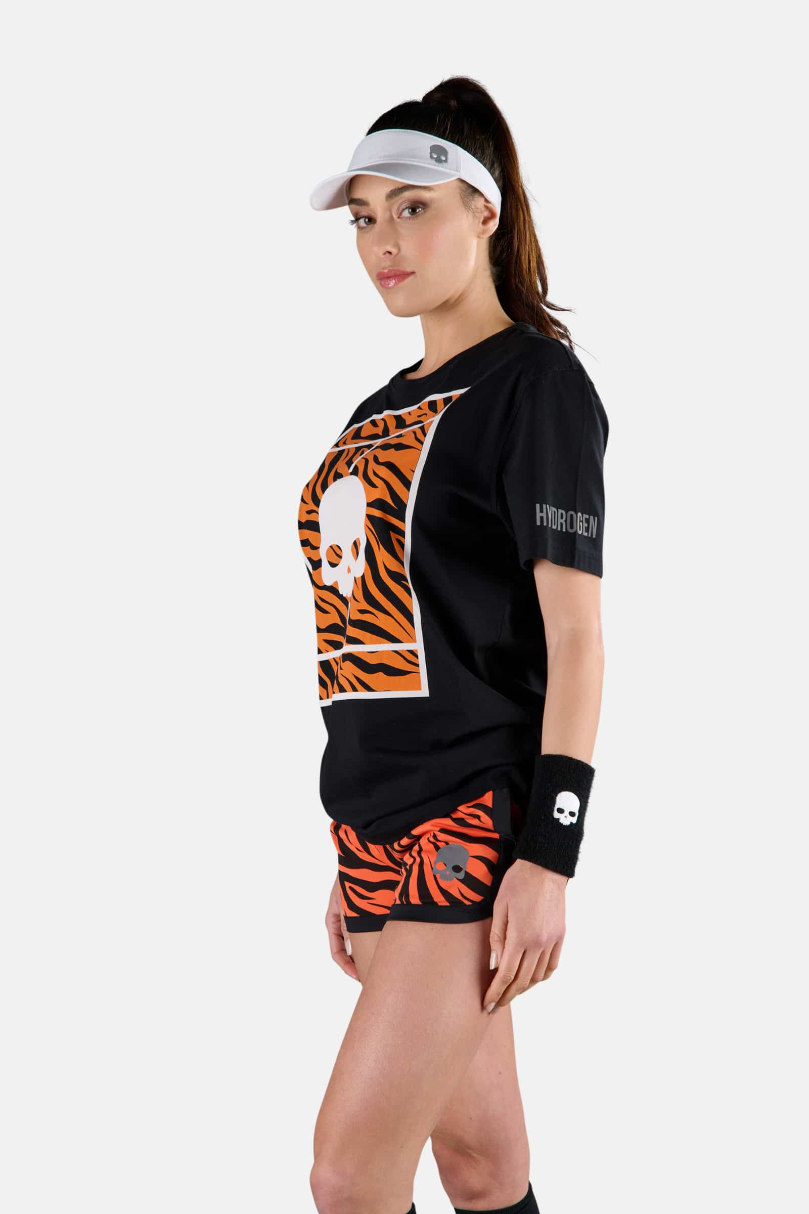 TENNIS COURT COTTON TEE - BLACK,ORANGE TIGER - Hydrogen - Luxury Sportwear
