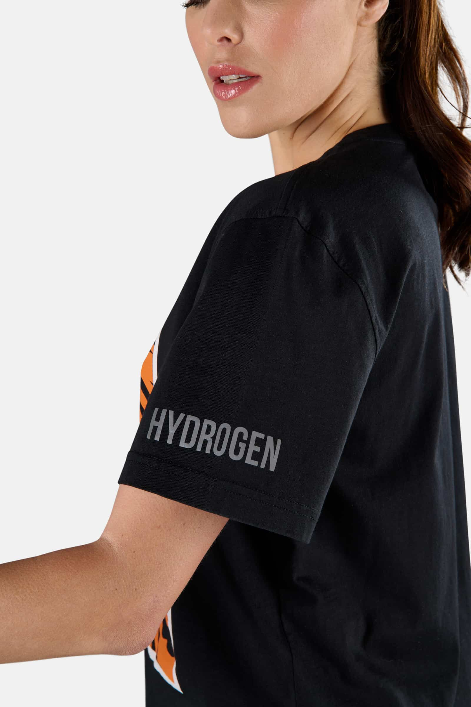 TENNIS COURT COTTON TEE - BLACK,ORANGE TIGER - Hydrogen - Luxury Sportwear