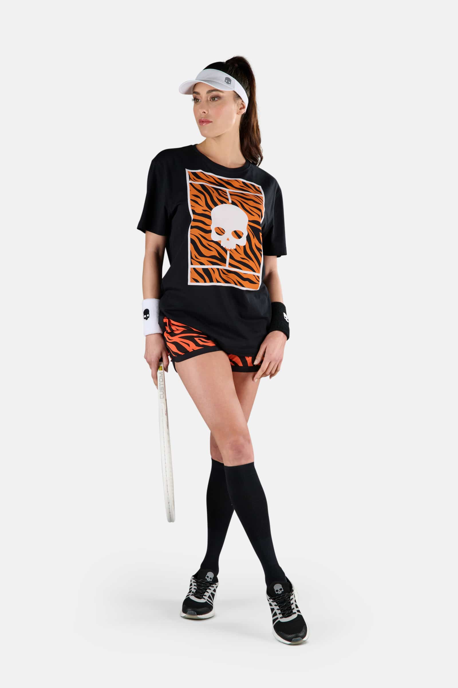 TENNIS COURT COTTON TEE - BLACK,ORANGE TIGER - Hydrogen - Luxury Sportwear
