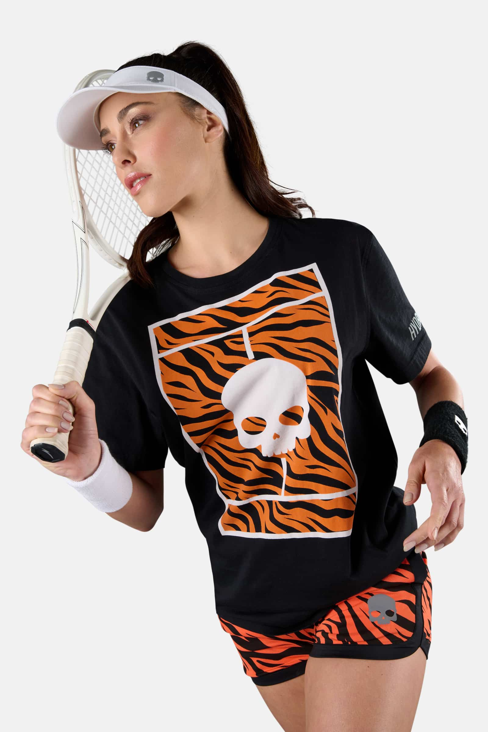 TENNIS COURT COTTON TEE - BLACK,ORANGE TIGER - Hydrogen - Luxury Sportwear
