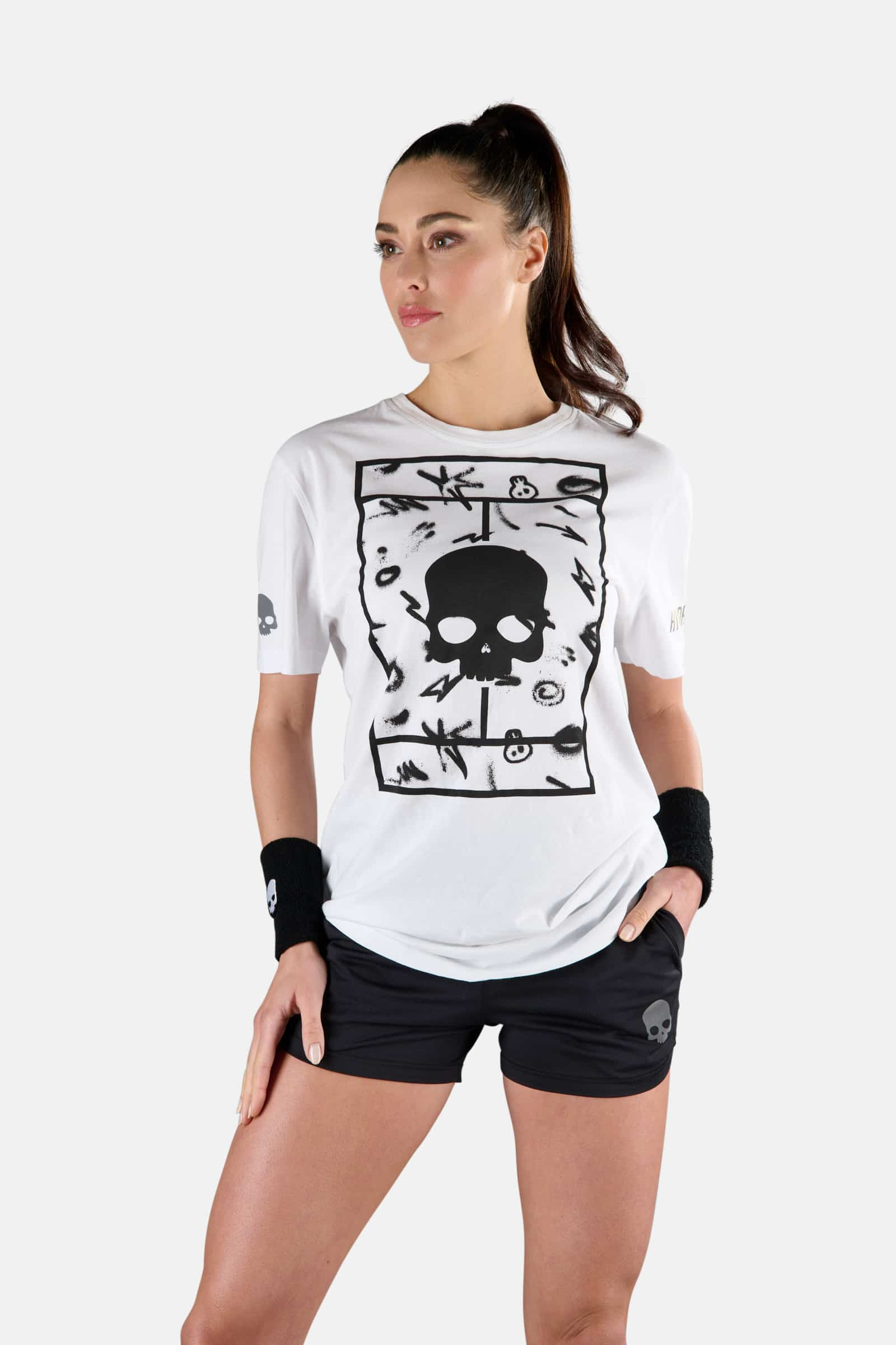 TENNIS COURT COTTON TEE - WHITE,SPRAY ART - Hydrogen - Luxury Sportwear