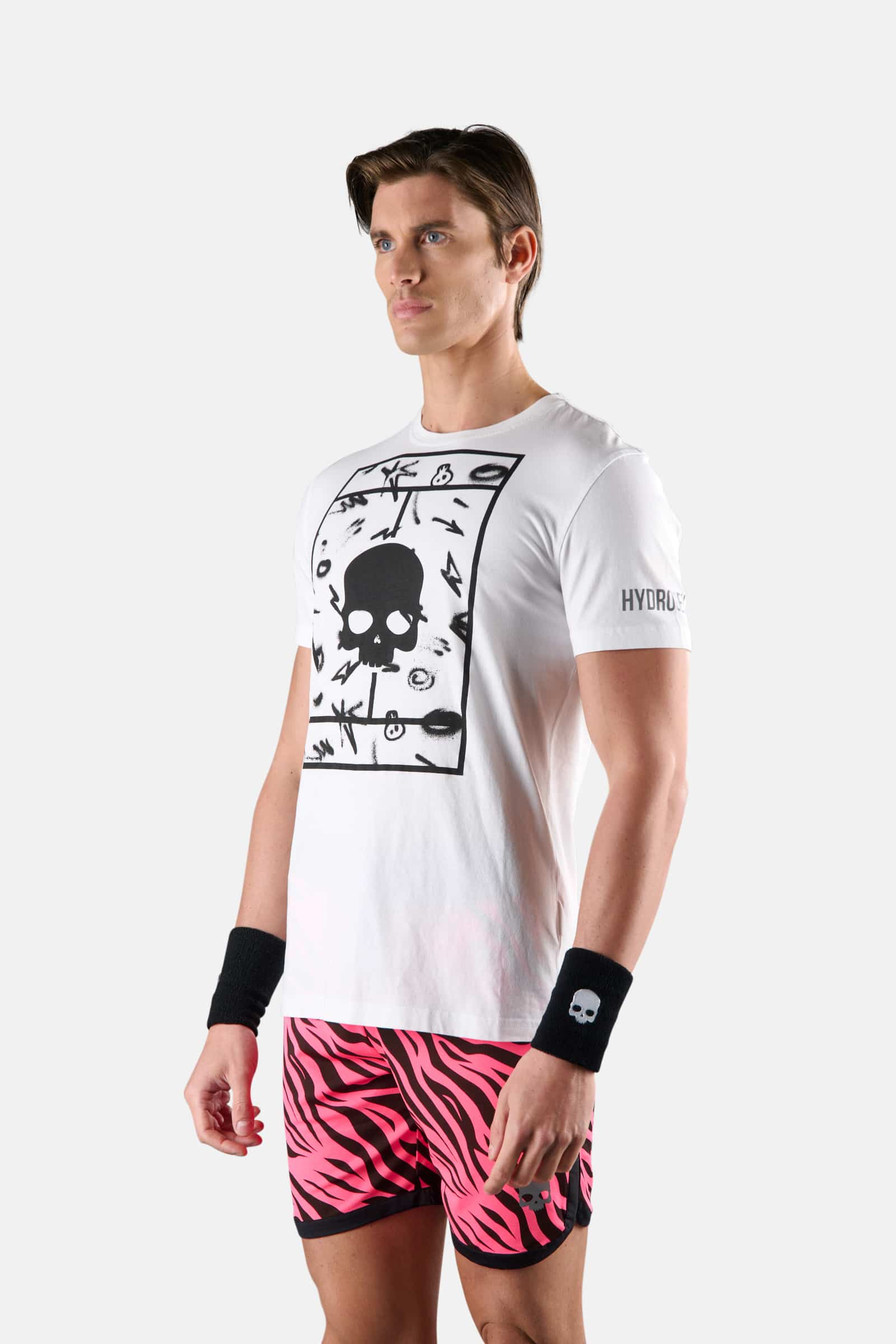 TENNIS COURT COTTON TEE - WHITE,SPRAY ART - Hydrogen - Luxury Sportwear