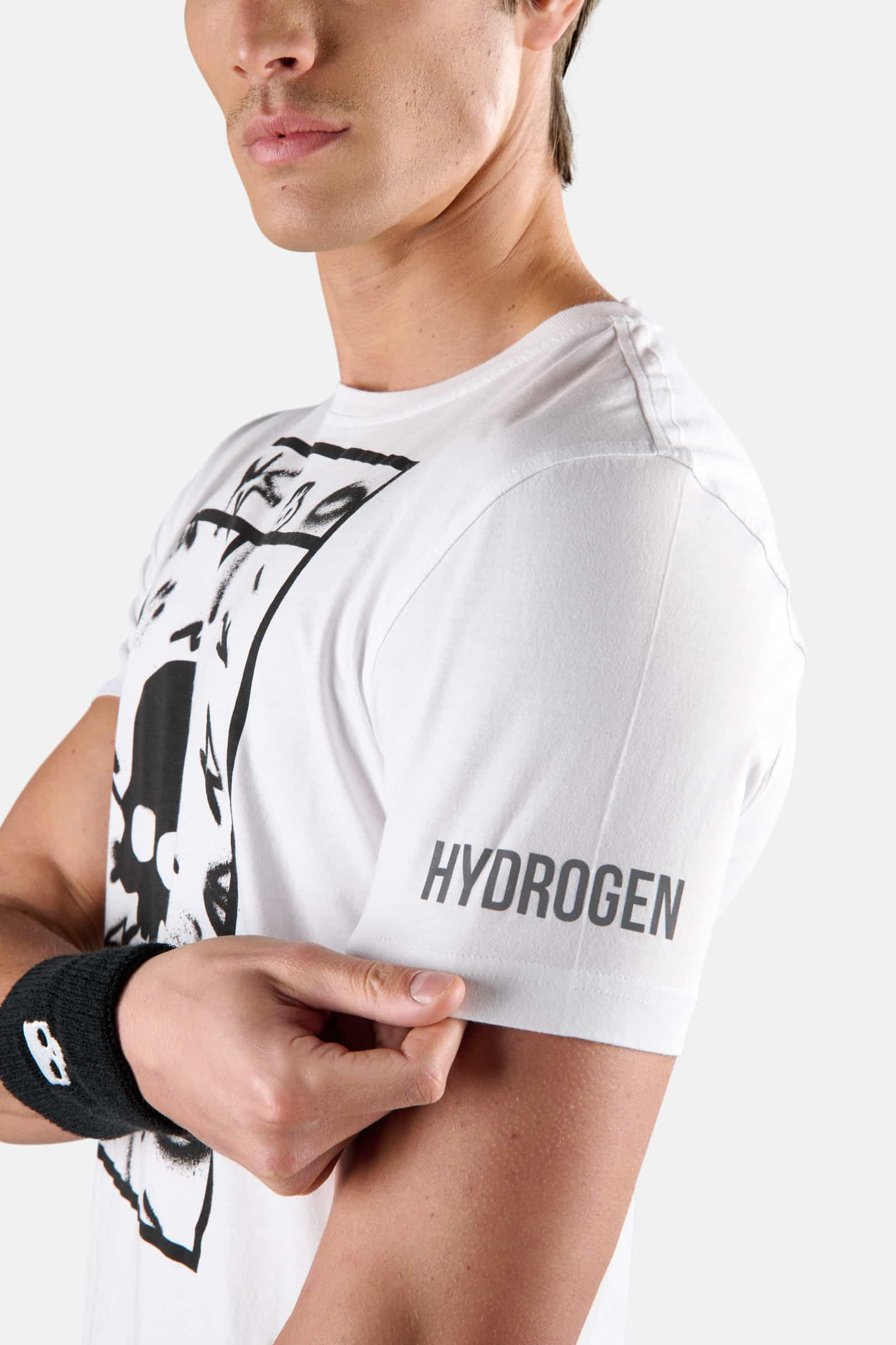TENNIS COURT COTTON TEE - WHITE,SPRAY ART - Hydrogen - Luxury Sportwear