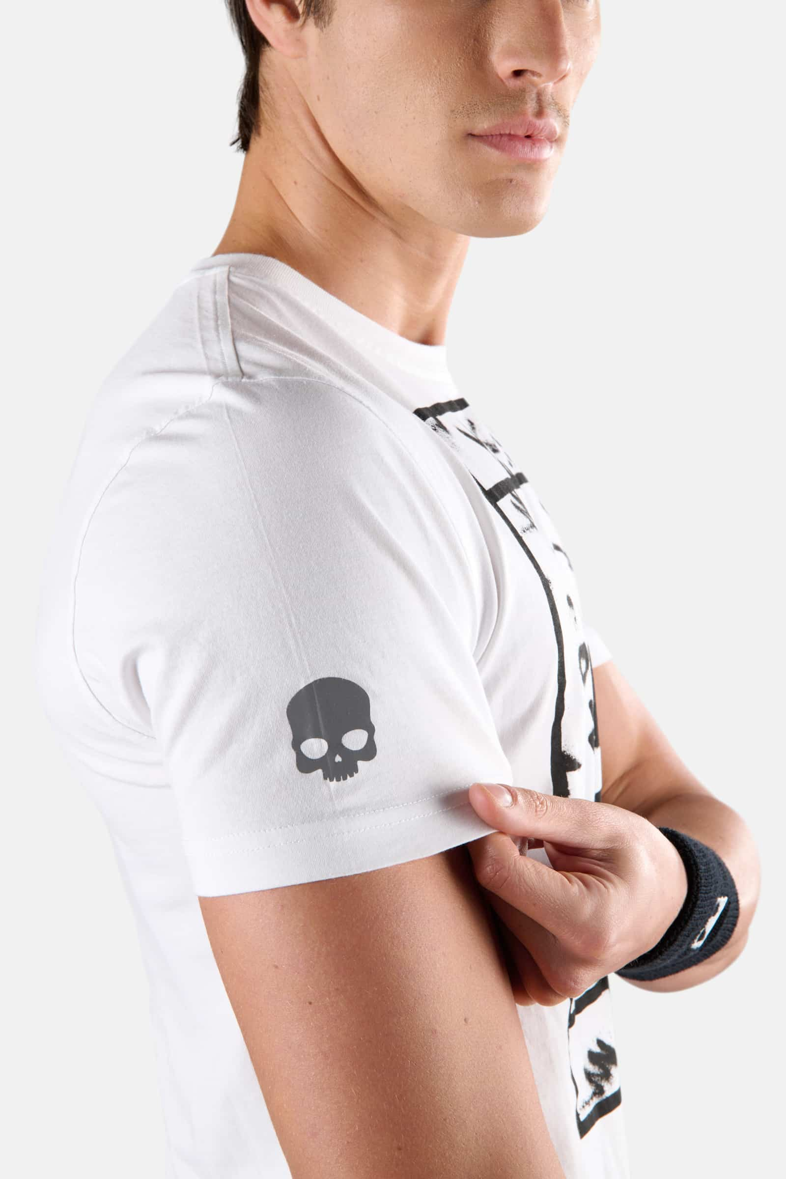 TENNIS COURT COTTON TEE - WHITE,SPRAY ART - Hydrogen - Luxury Sportwear
