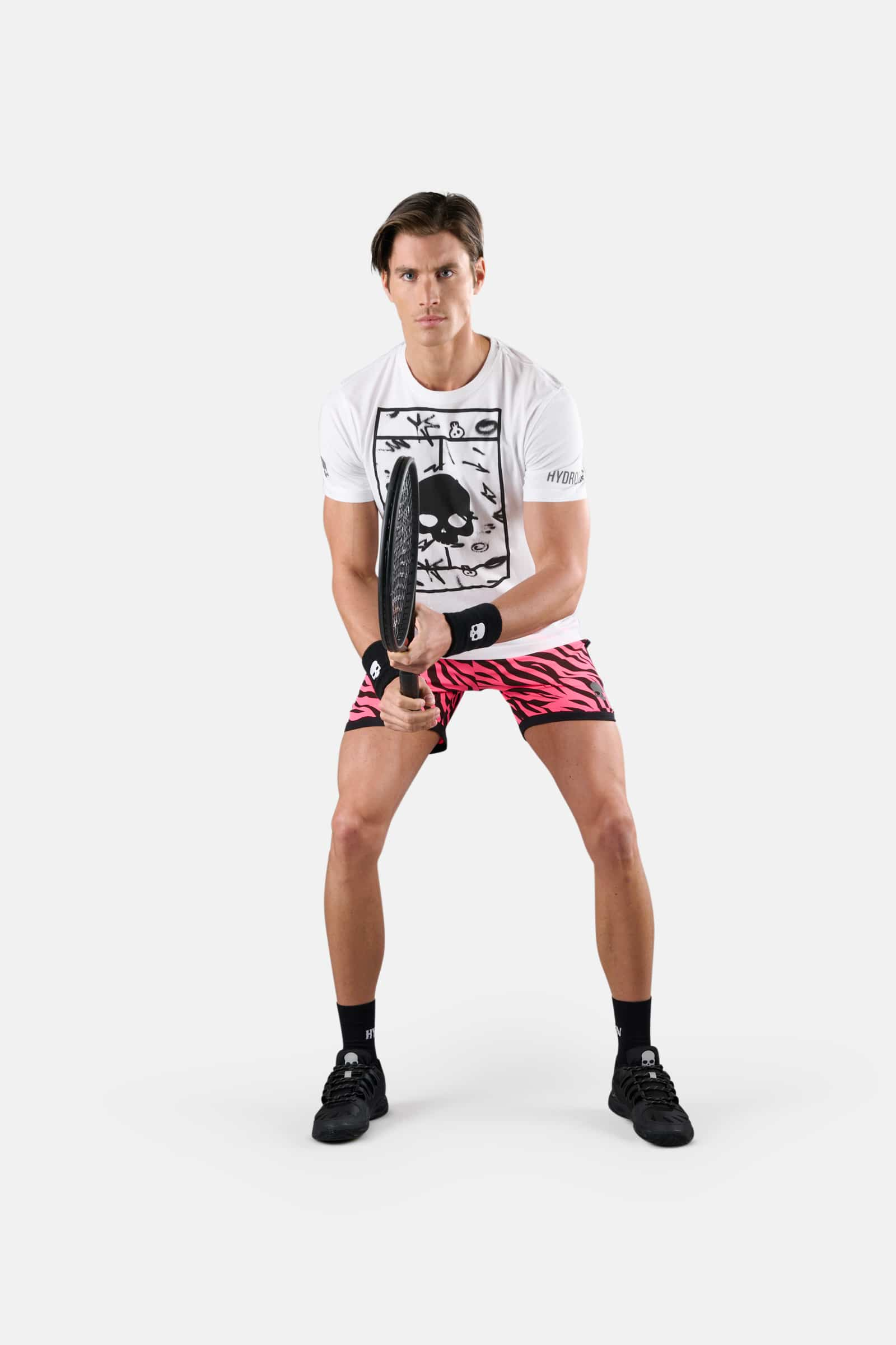 TENNIS COURT COTTON TEE - WHITE,SPRAY ART - Hydrogen - Luxury Sportwear