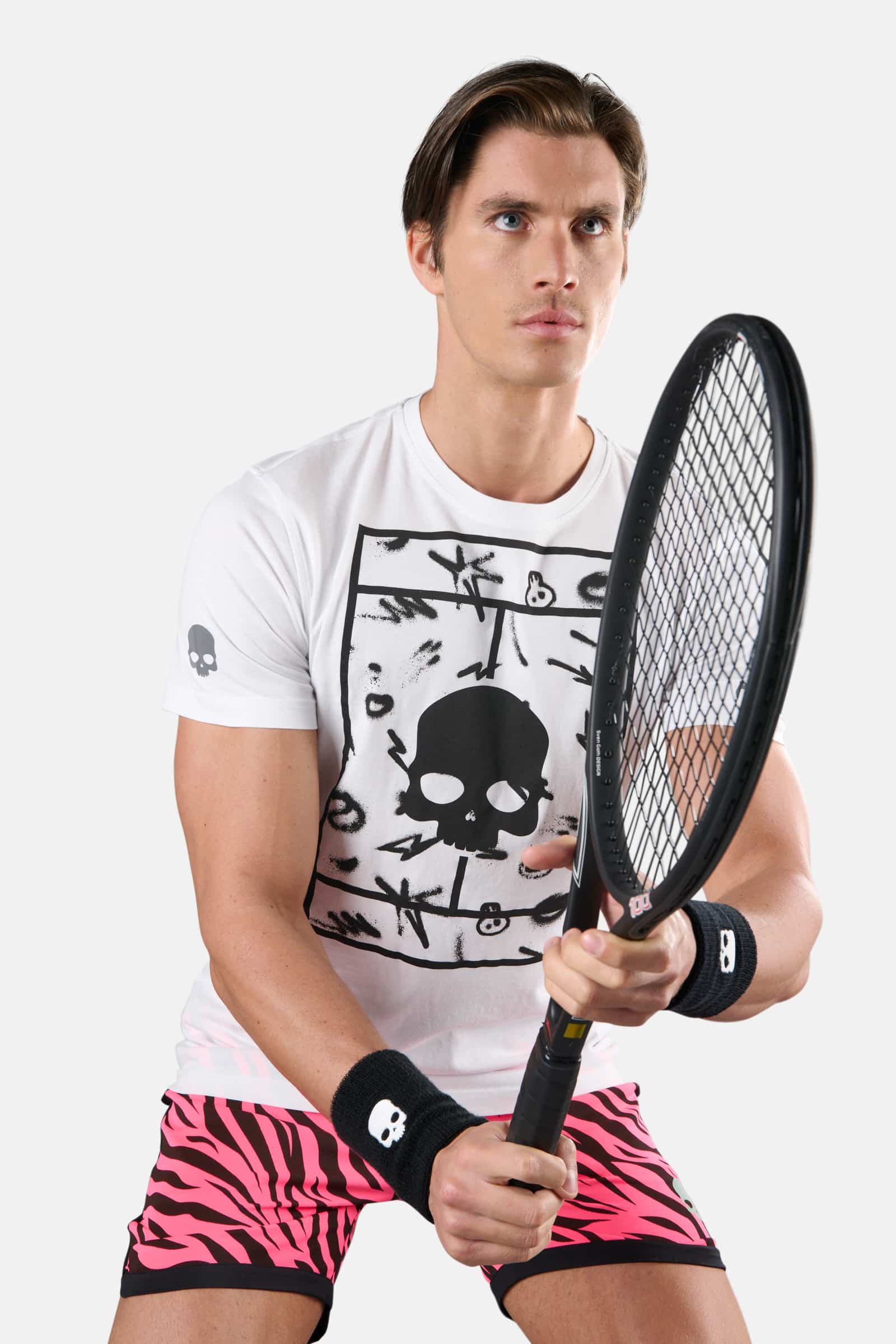 TENNIS COURT COTTON TEE - WHITE,SPRAY ART - Hydrogen - Luxury Sportwear