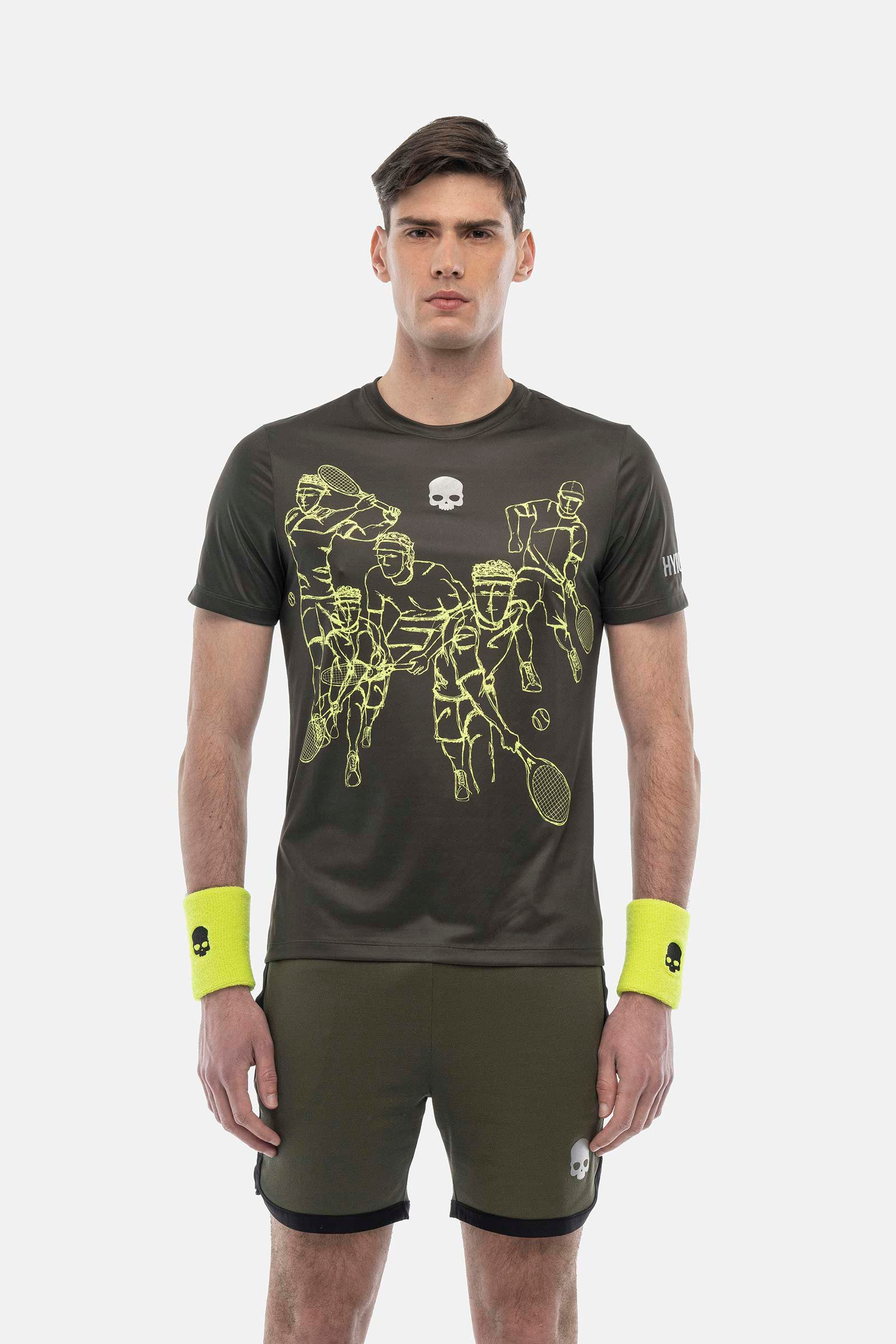 SKETCH TECH T-SHIRT - MILITARY GREEN,YELLOW FLUO - Hydrogen - Luxury Sportwear