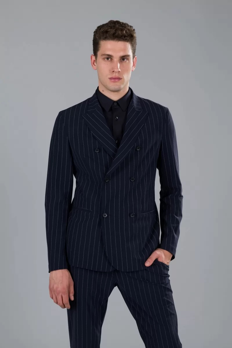 DOUBLE BREASTED JACKET - BLUE NAVY STRIPE WHITE - Abbigliamento sportivo | Hydrogen