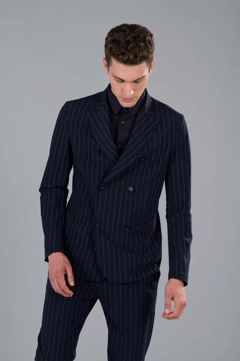 DOUBLE BREASTED JACKET - BLUE NAVY STRIPE WHITE - Abbigliamento sportivo | Hydrogen