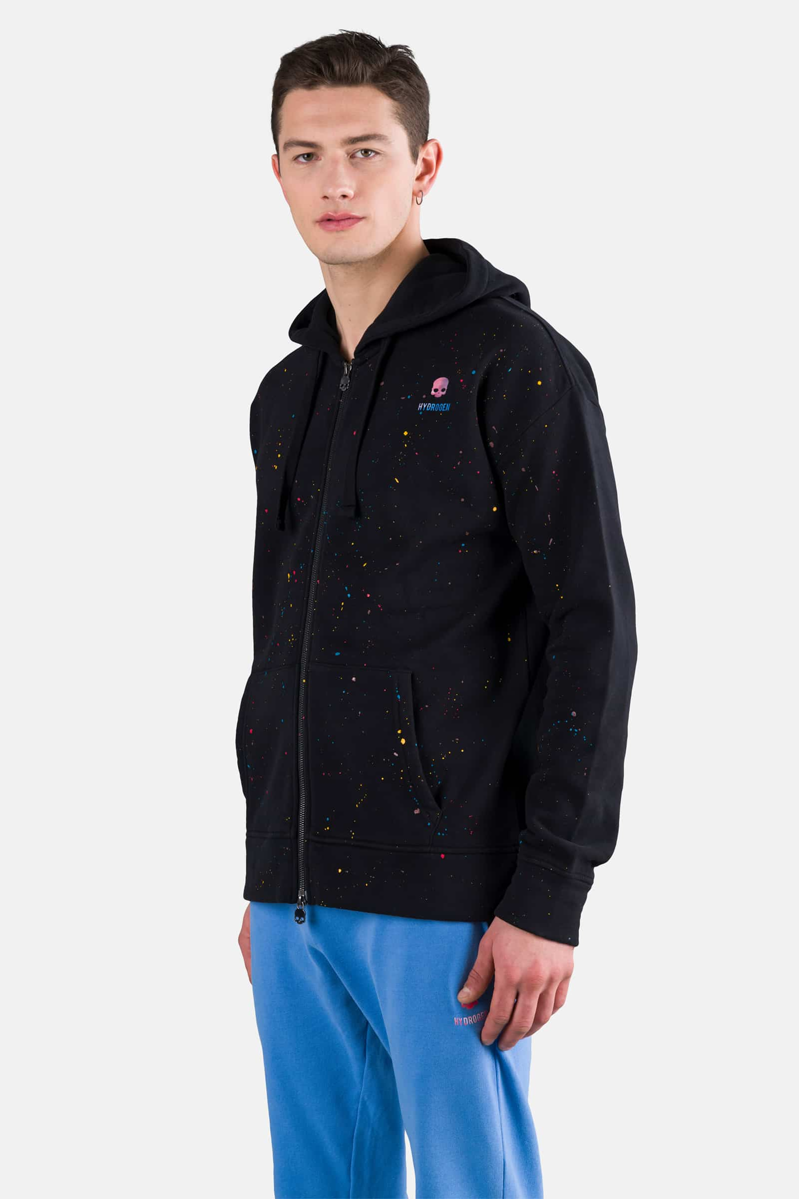 FELPA STAMPATA CON ZIP E CAPPUCCIO - BLACK PAINT - Abbigliamento sportivo | Hydrogen