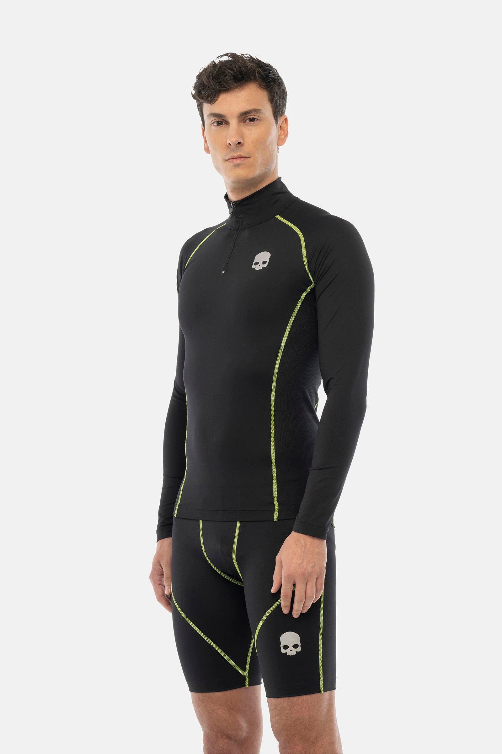 Maglia basic manica lunga con zip second skin - BLACK,YELLOW - Abbigliamento sportivo | Hydrogen