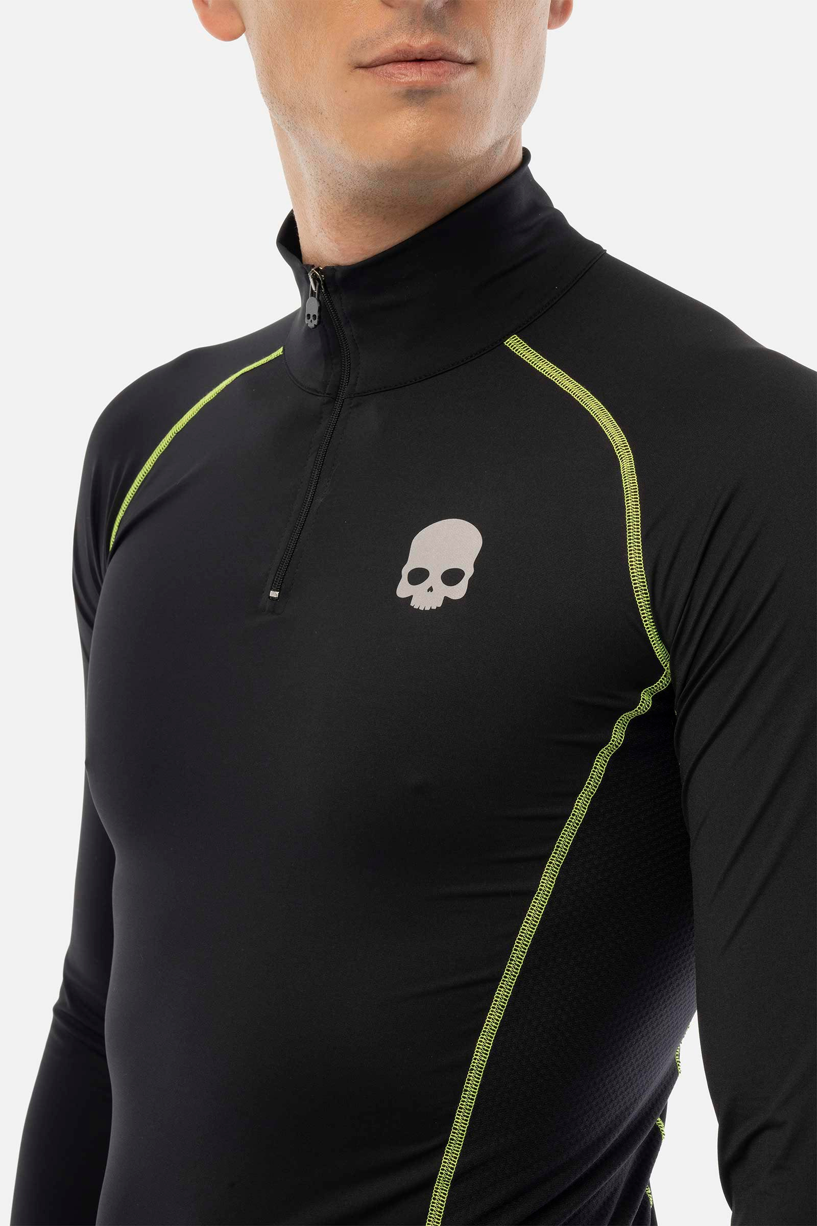 Maglia basic manica lunga con zip second skin - BLACK,YELLOW - Abbigliamento sportivo | Hydrogen