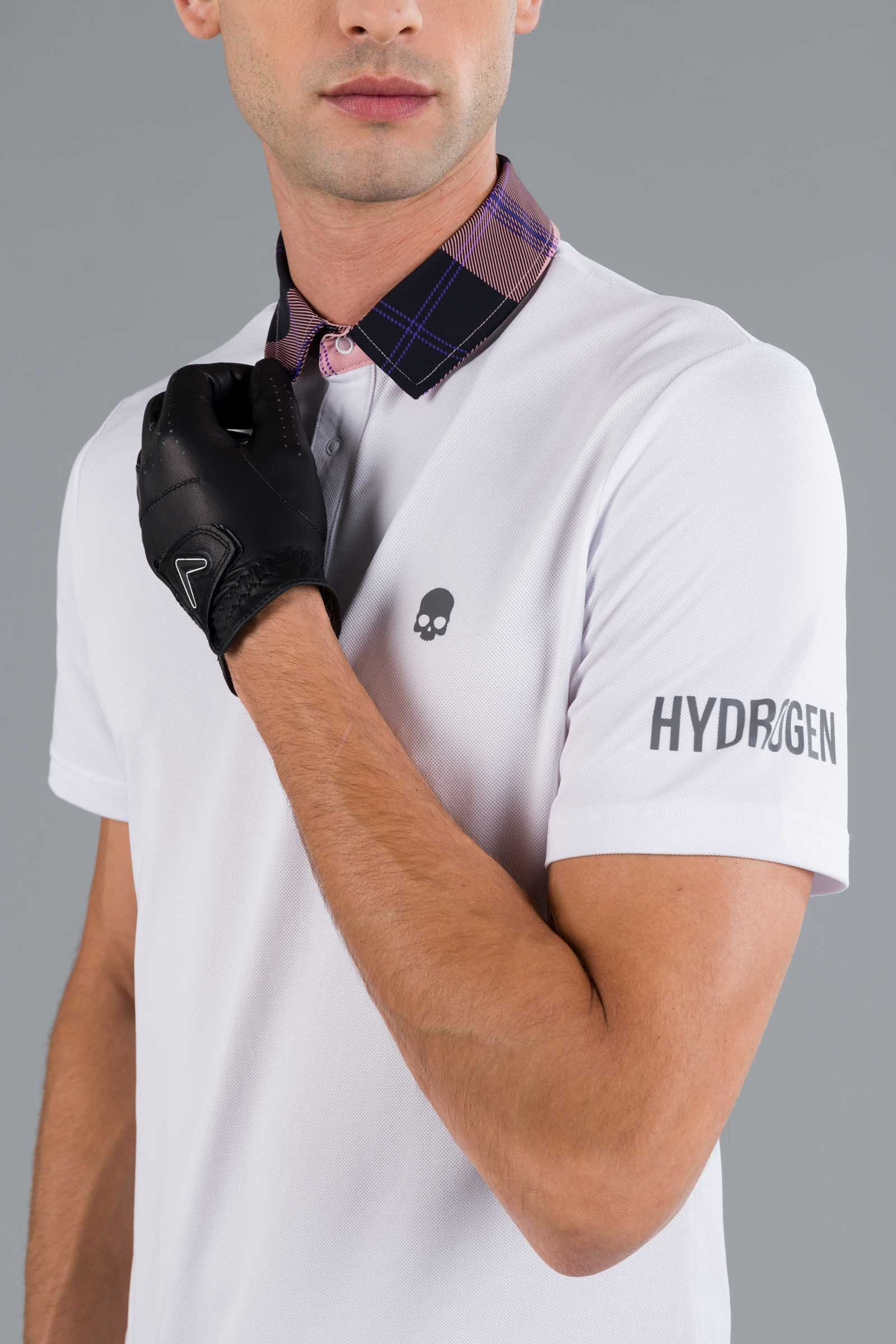 TECH TARTAN NECK POLO - WHITE (PINK/BLACK) - Hydrogen - Luxury Sportwear