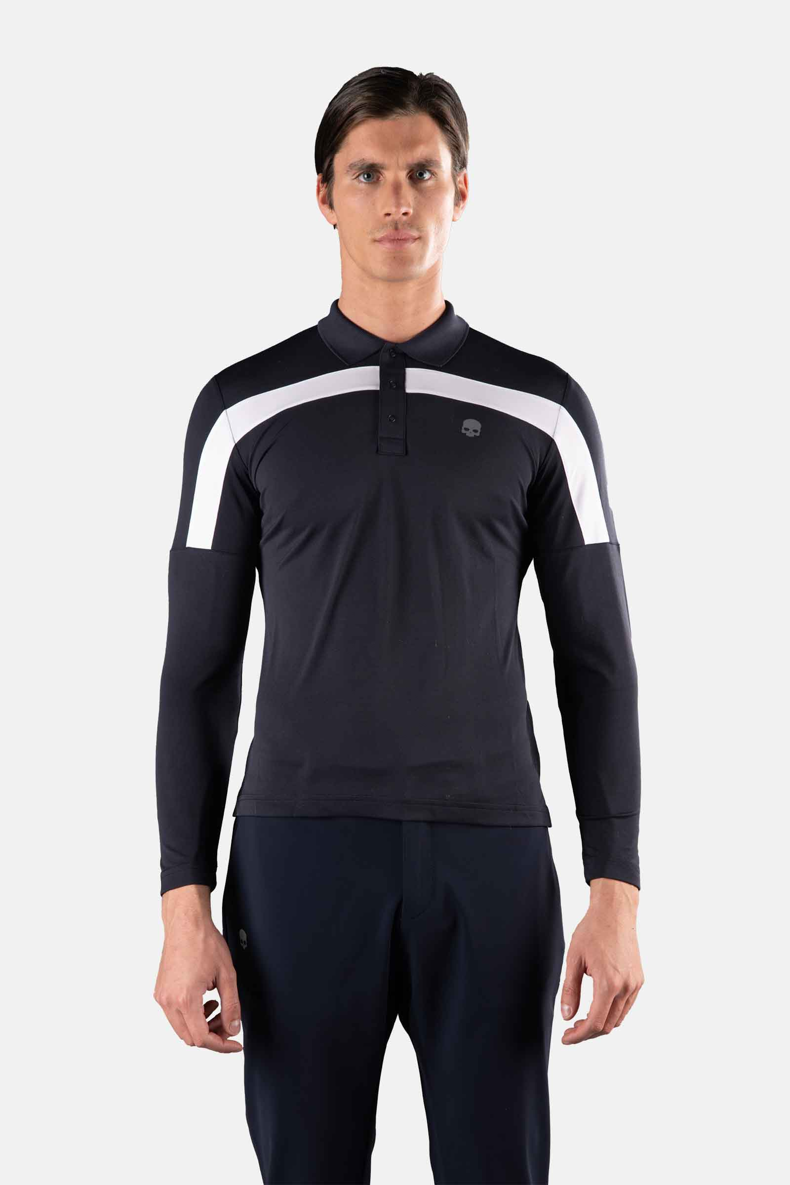 STRIPE POLO LS - Apparel - Hydrogen - Luxury Sportwear