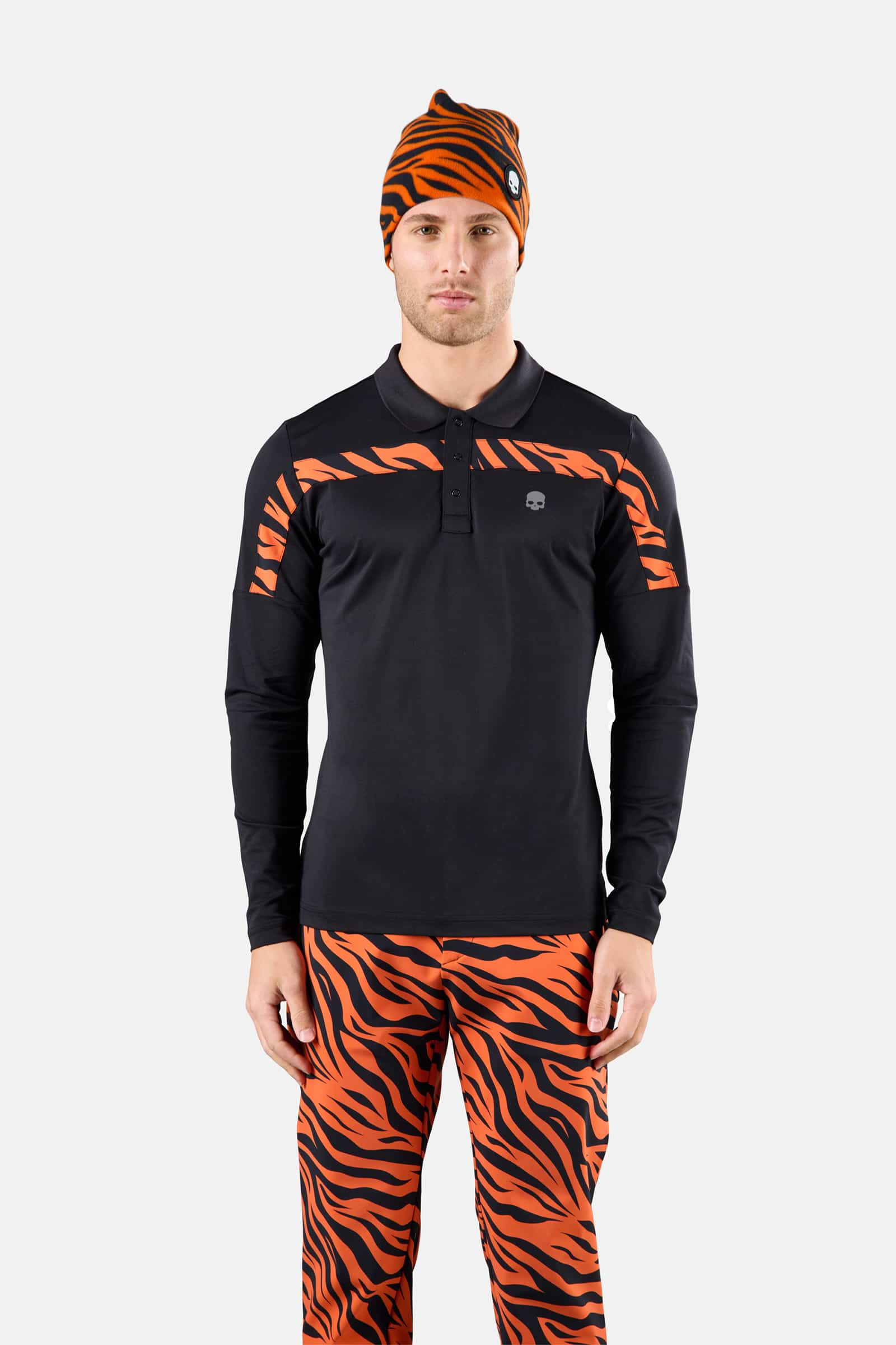 STRIPE POLO LS - BLACK,ORANGE TIGER - Hydrogen - Luxury Sportwear