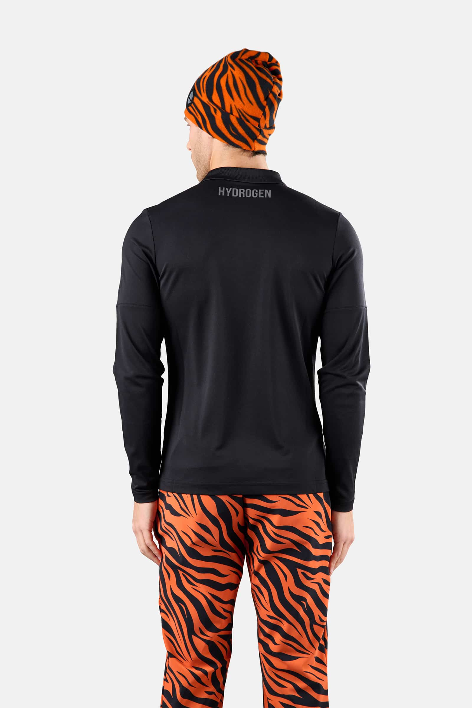 STRIPE POLO LS - BLACK,ORANGE TIGER - Hydrogen - Luxury Sportwear