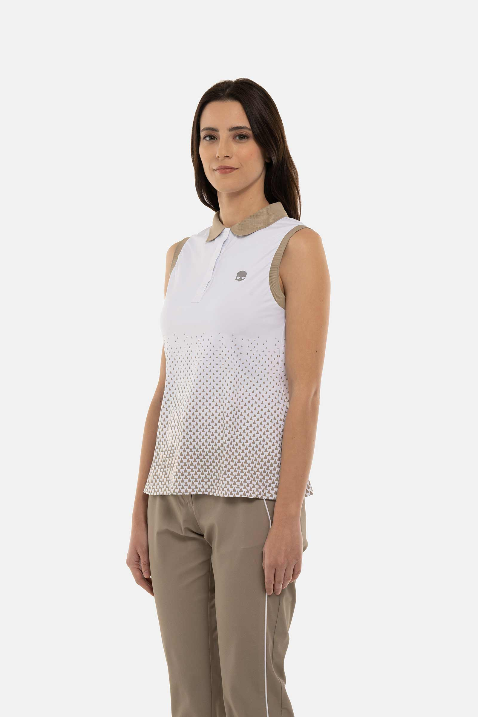 GEOMETRIC DEGRADE’ TECH SLEVELESS POLO - WHITE,BEIGE - Hydrogen - Luxury Sportwear